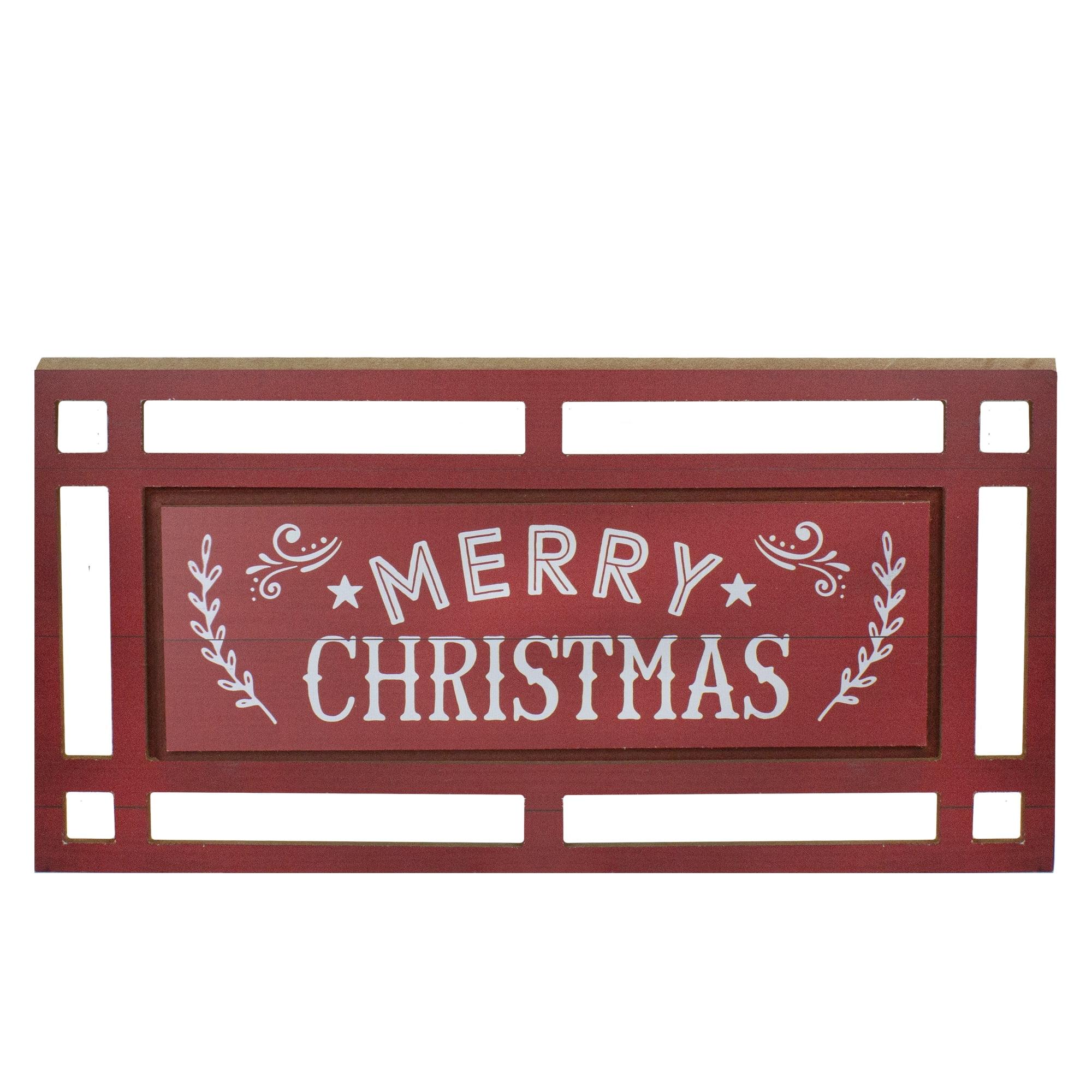 Northlight Carved "Merry Christmas " Wooden Rectangular Wall Sign - 24” - Red and White