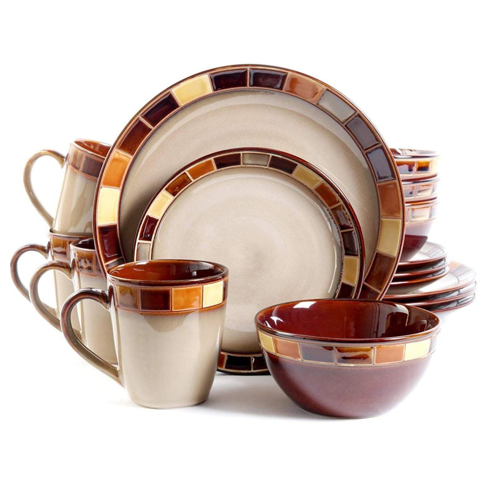 Beige and Brown Ceramic 16-Piece Dinnerware Set