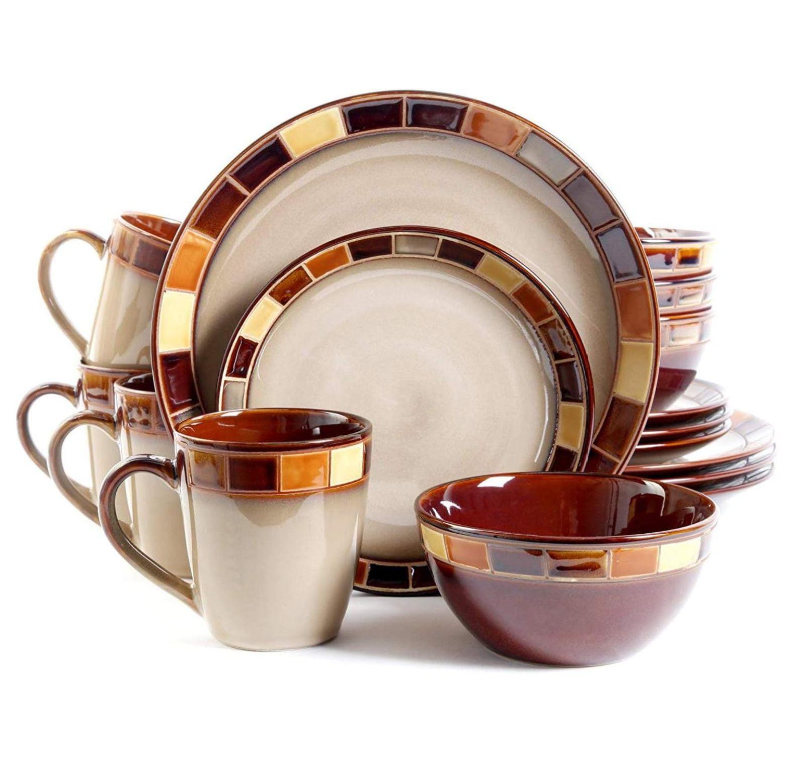 Beige and Brown Ceramic 16-Piece Dinnerware Set