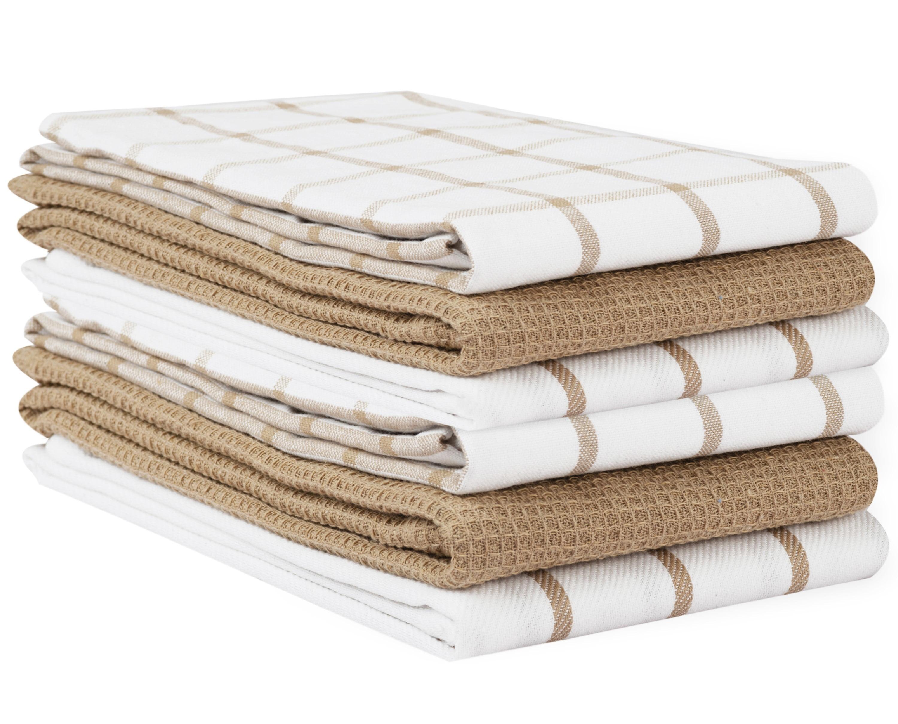 Beige and White Cotton Kitchen Towel Set, 18"x28"