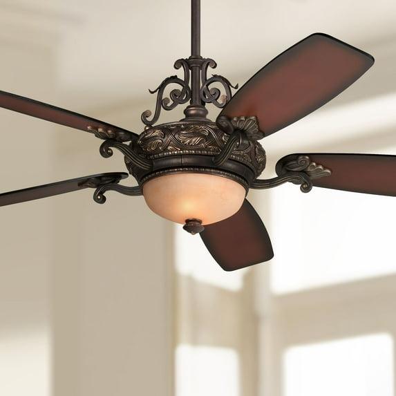Casa Vieja 56" Casa Esperanza Vintage Indoor Ceiling Fan 5 Blade LED Light Remote Control Bronze Gold Motor Teak Finish Blades Bedroom Living Room