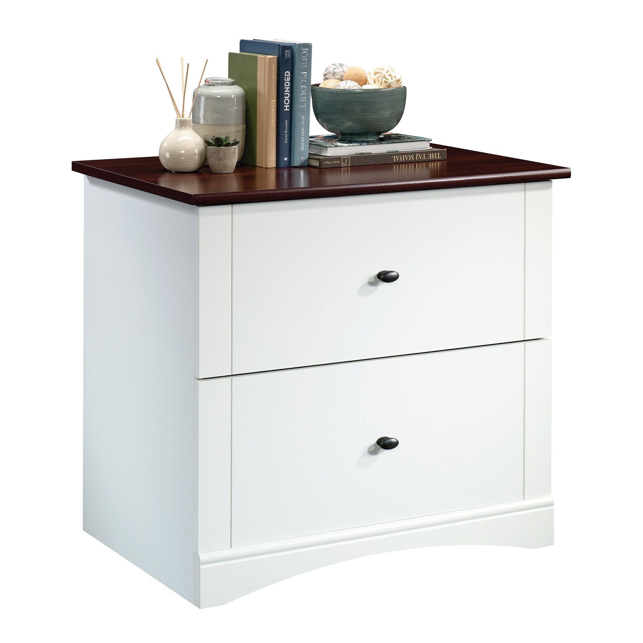 Soft White 2-Drawer Lateral File Cabinet with Cherry Top