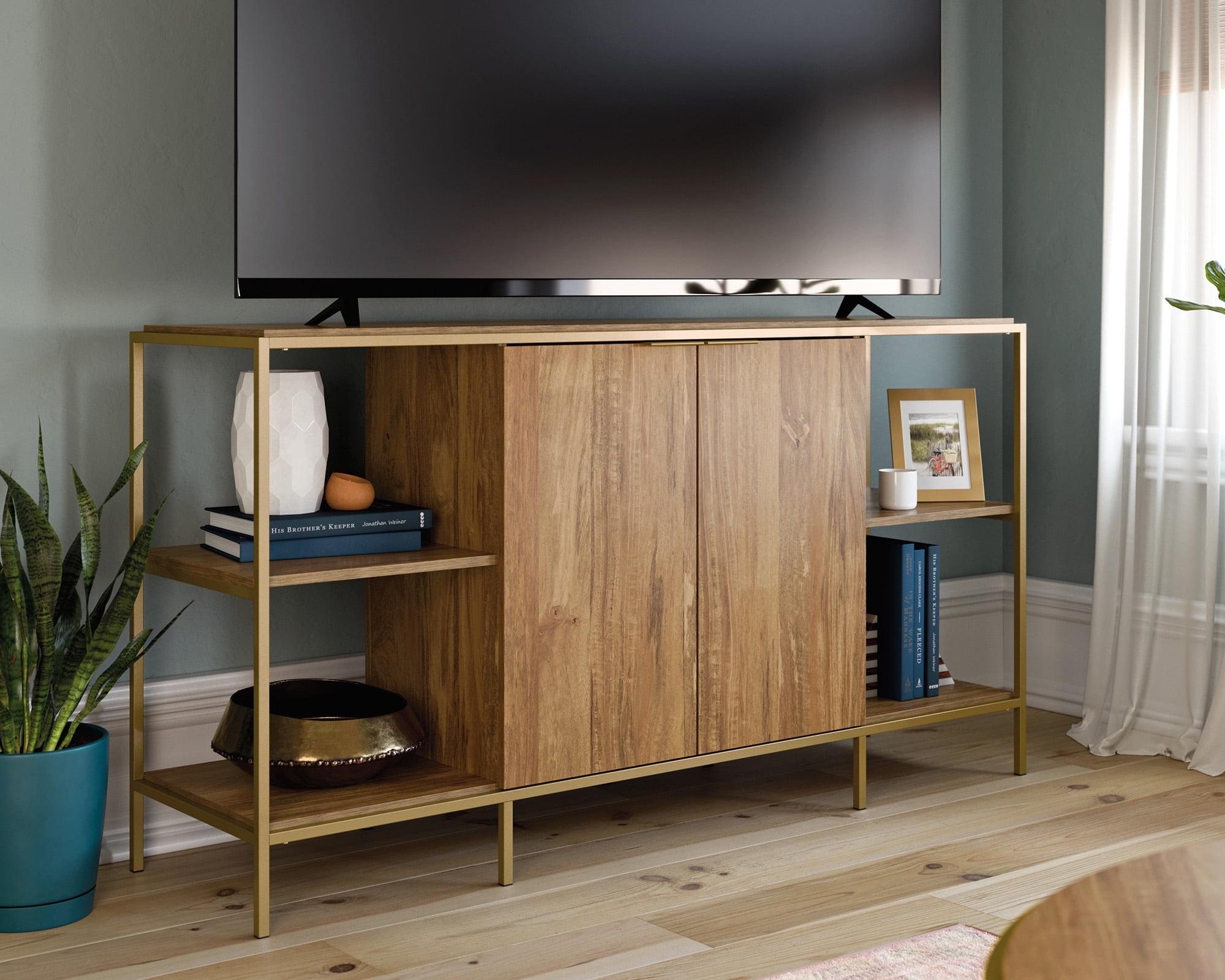 Sindoori Mango and Gold Modern TV Stand with Adjustable Shelf