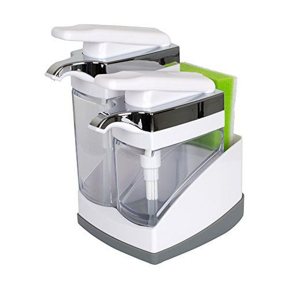 Casabella Sink Sider Duo Soap Dispensers with Sponge, for Dish & Hand Soap, Chrome Plating, White