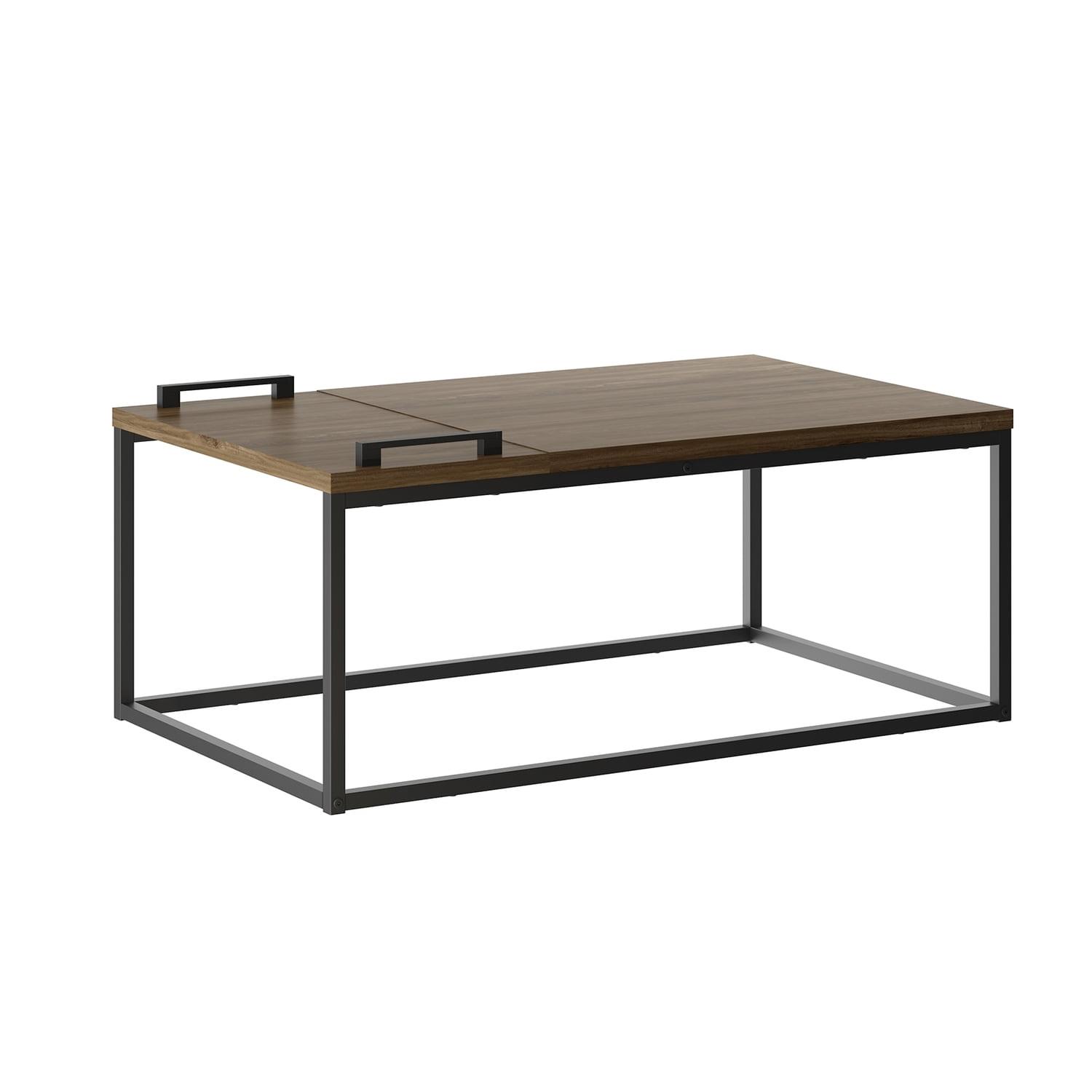 Transitional Noa 39" Black and Brown Rectangular Coffee Table with Storage