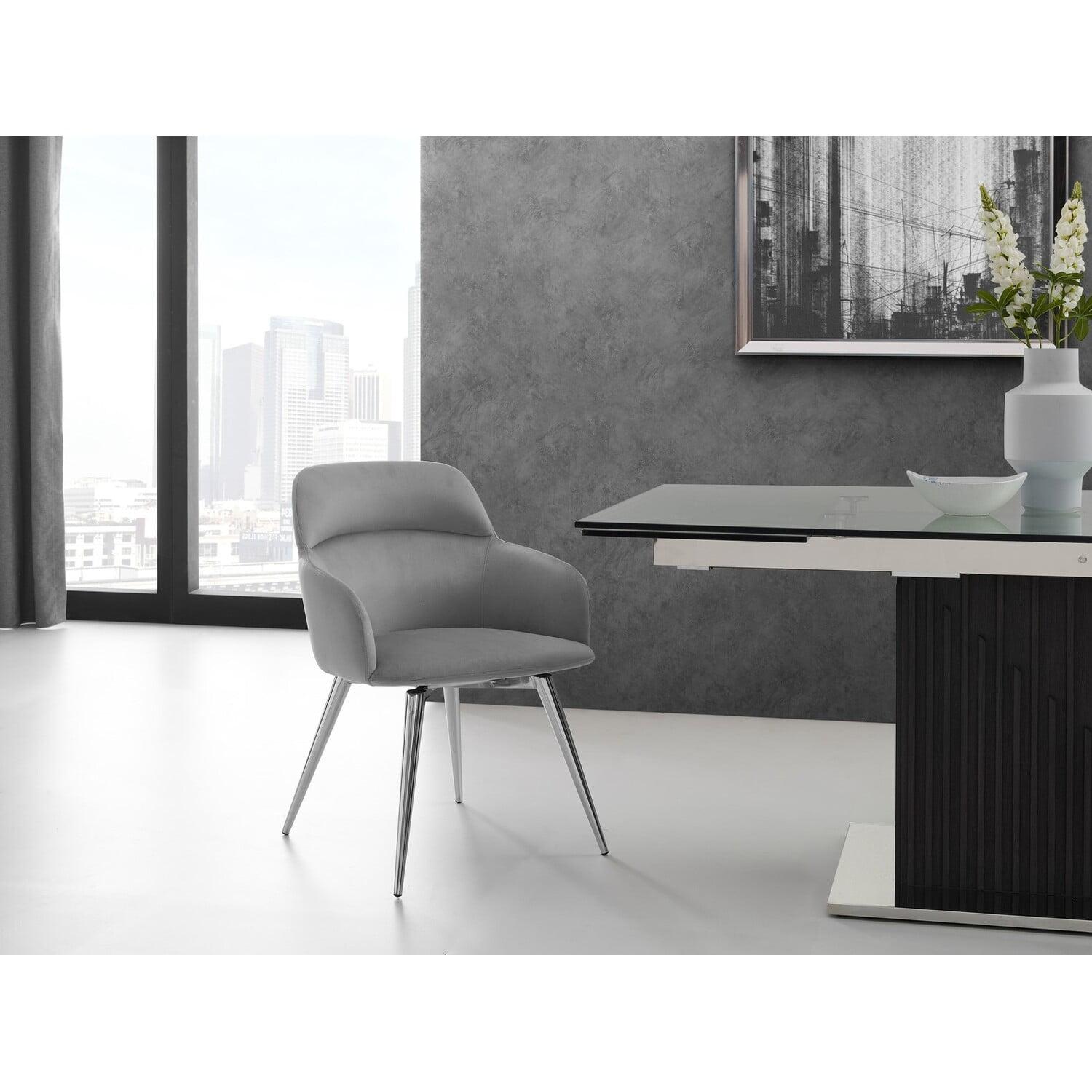 Casabianca Home Pirouette 180 swivel dining chair in gray velvet.
