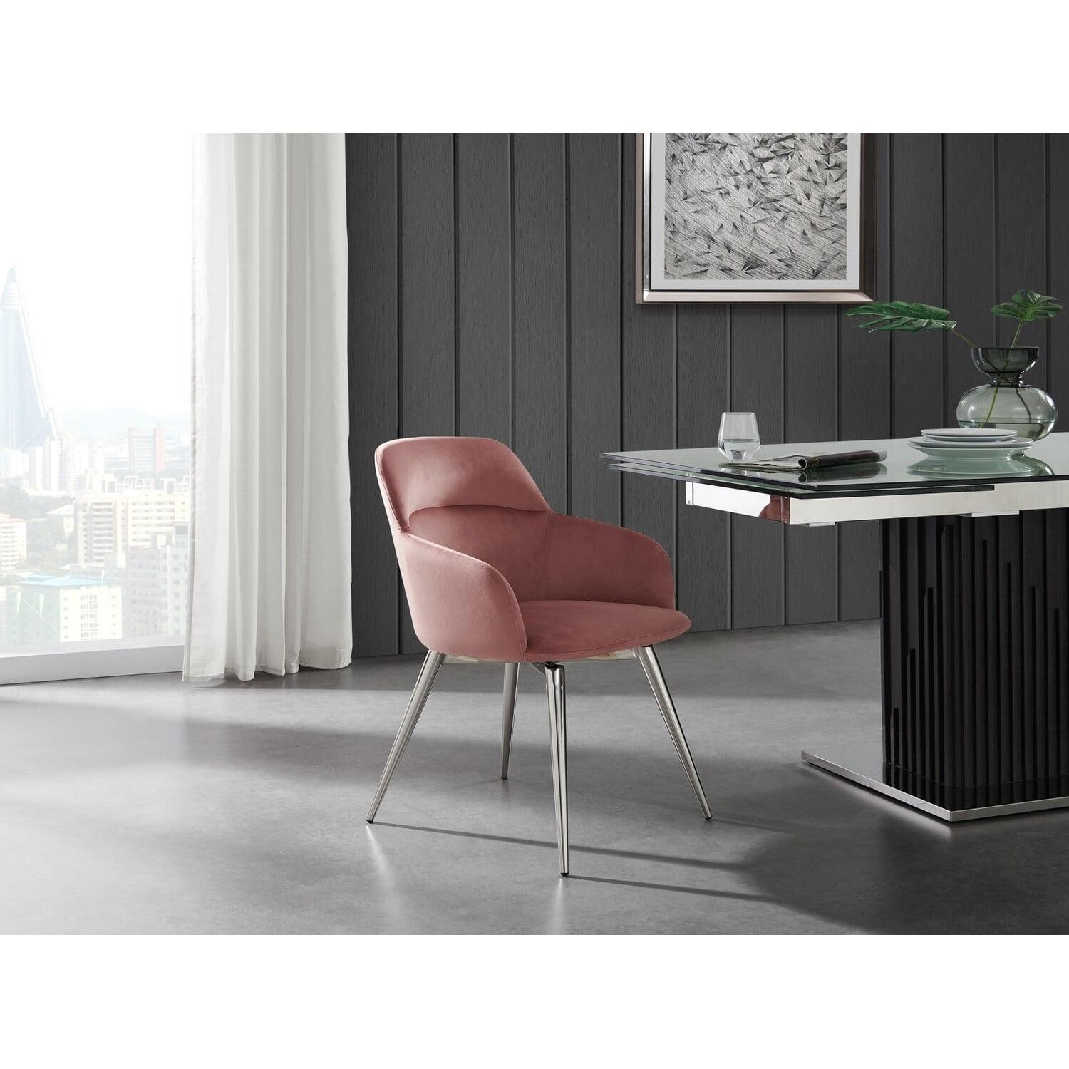 Casabianca Home Pirouette 180 swivel dining chair in dusty pink velvet.
