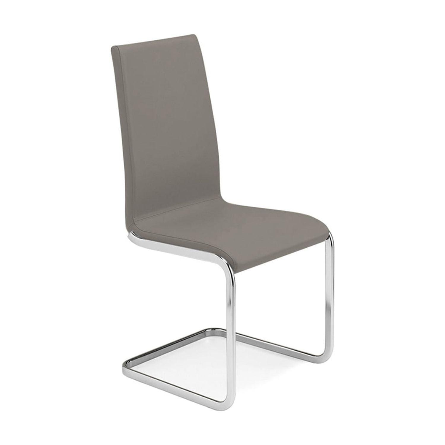 Aurora Taupe Leather and Chrome Modern Dining Chair