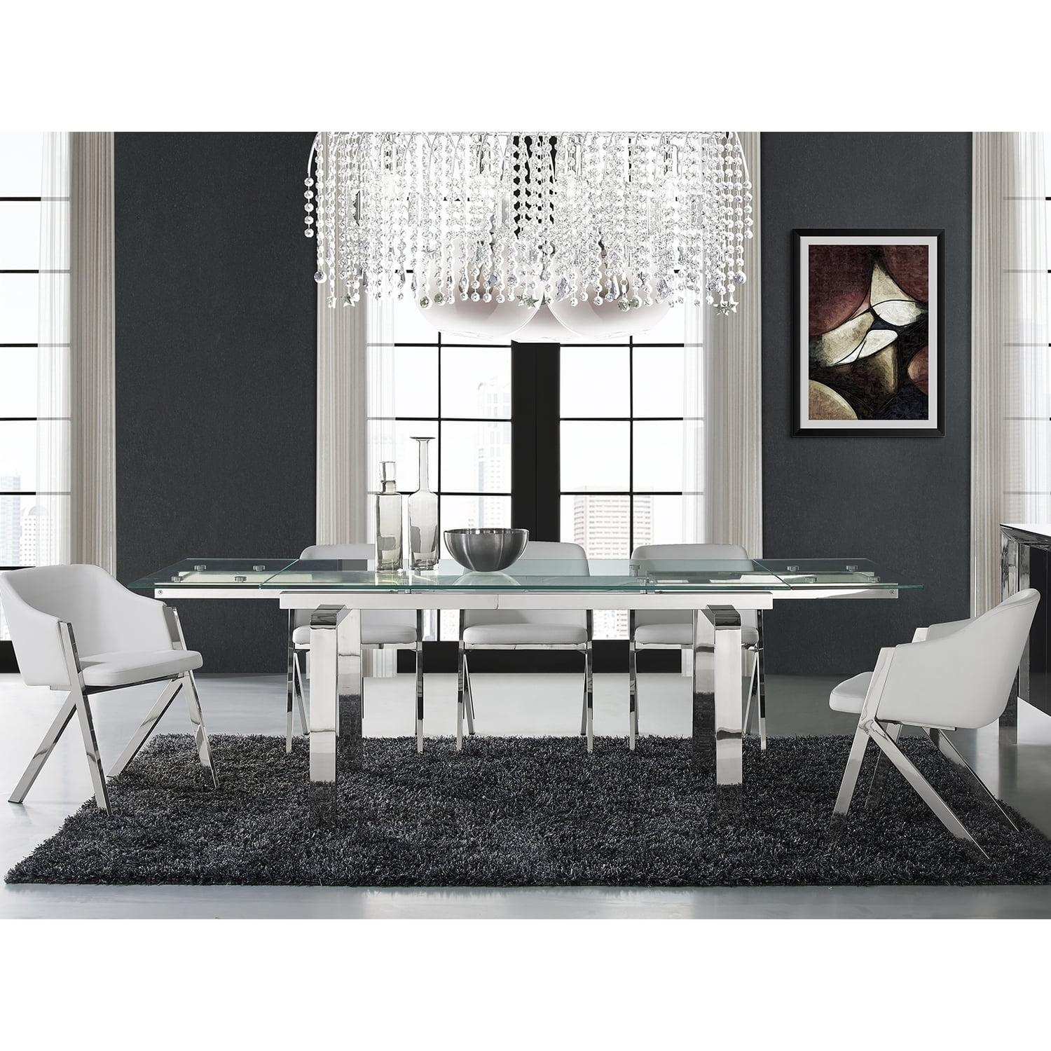 Calvert Contemporary Extendable Glass Dining Table with Chrome Base