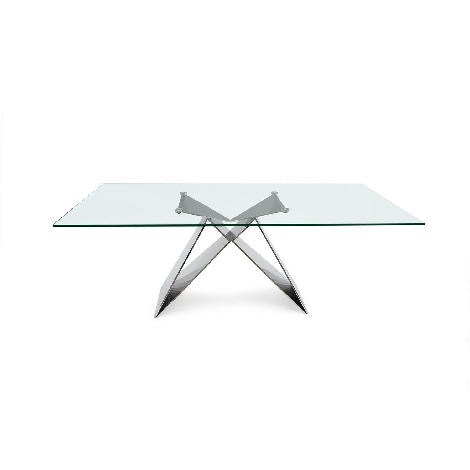 Eiffel Clear Glass and Stainless Steel Rectangular Dining Table