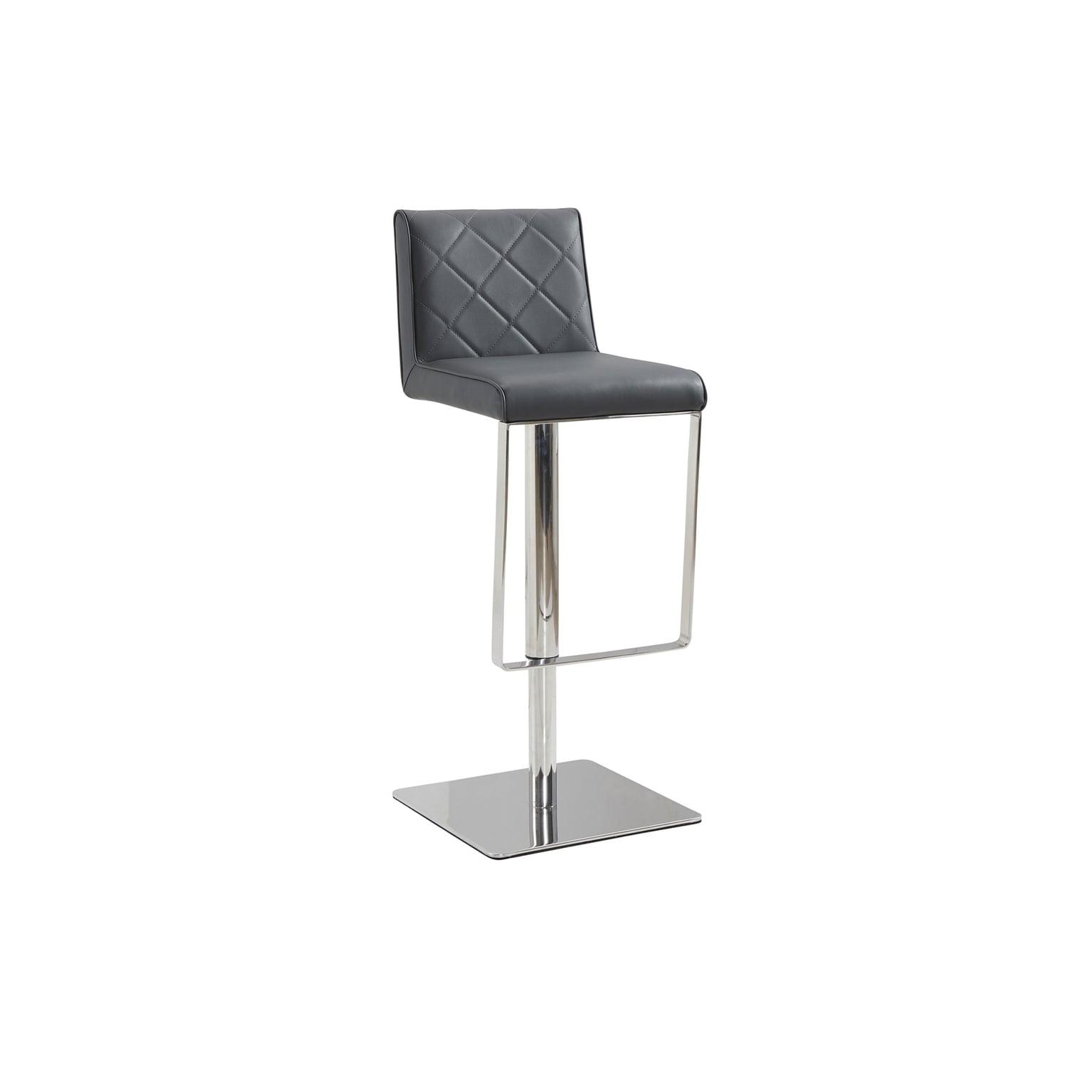 Gray Adjustable Swivel Leather Bar Stool with Metal Base