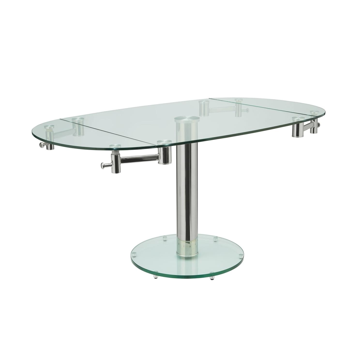 Thao Clear Glass and Stainless Steel Extendable Dining Table