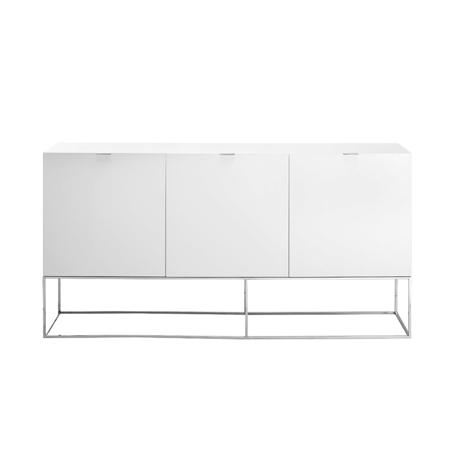 Vizzione High Gloss White 71" Modern Buffet-Server with Stainless Steel Accents