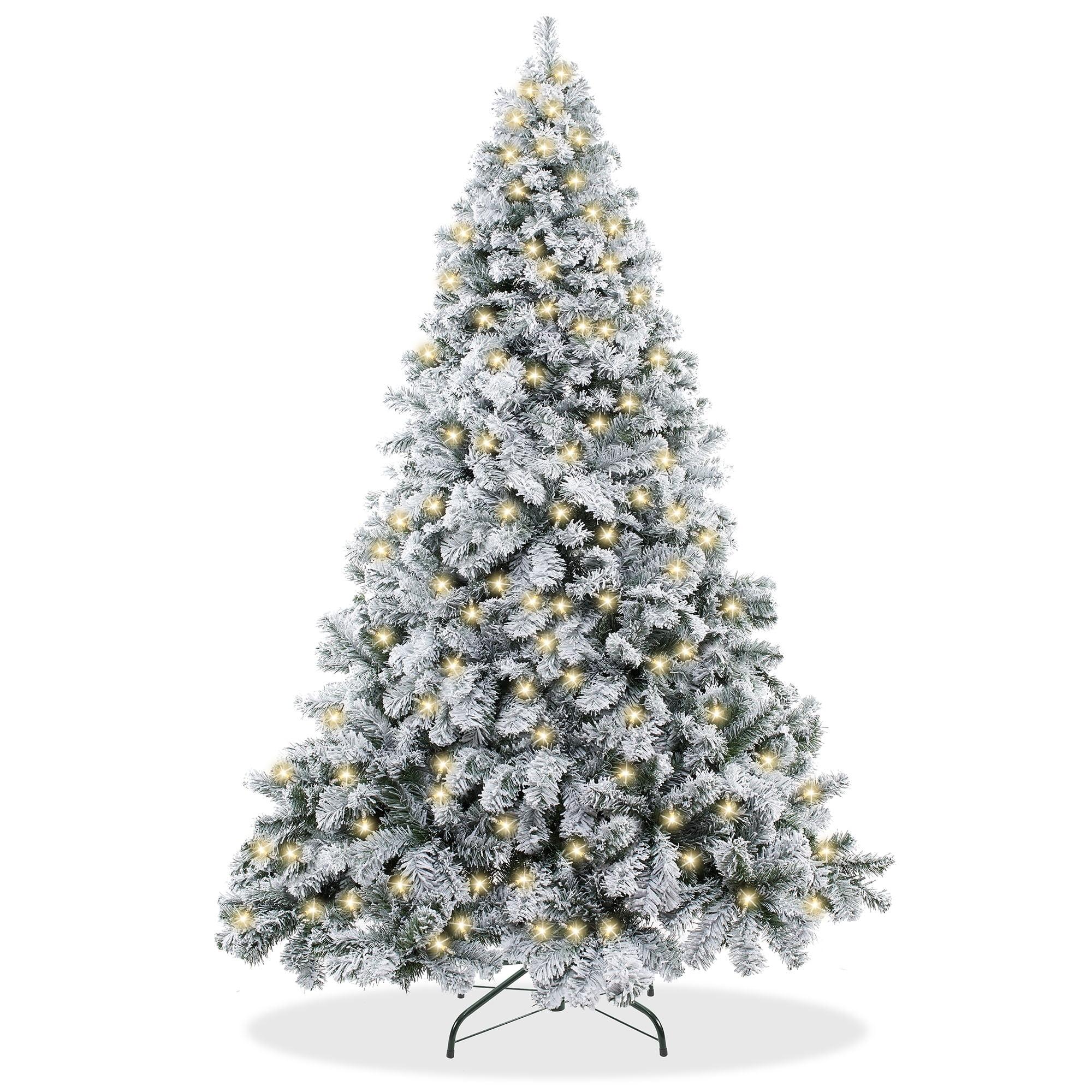 Casafield Realistic Snow-Flocked Pine Artificial Holiday Christmas Tree with Sturdy Metal Stand