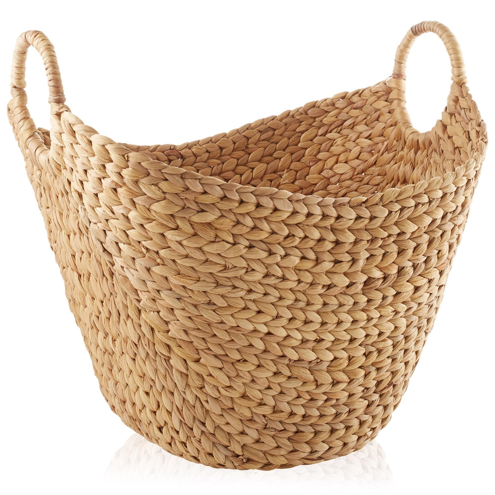 Casafield Large Boat Basket with Handles - Espresso, Water Hyacinth Woven Storage Tote for Blankets, Laundry, Bathroom, Bedroom, Living Room