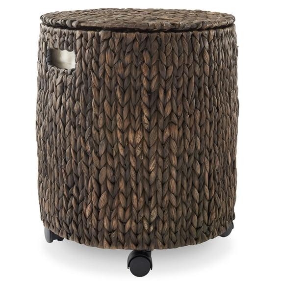 Casafield Rolling Storage Basket - Espresso, Handwoven Hyacinth Rolling Hamper with Lid, Storage Bin on Wheels for Living Room, Bathroom, Laundry