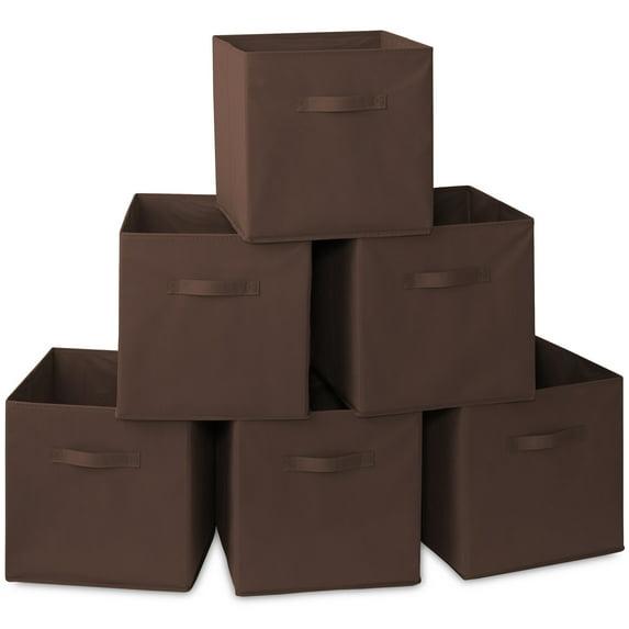 Casafield Set of 6 Collapsible Fabric Storage Cube Bins, Brown - 13" Foldable Cloth Baskets for Shelves and Cubby Organizers
