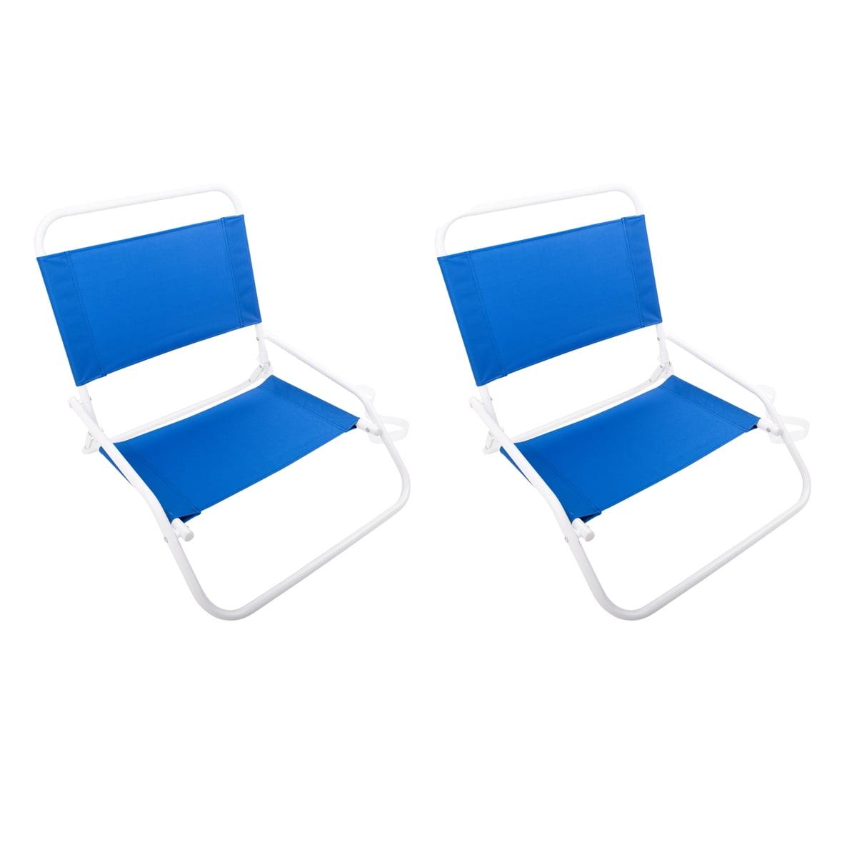 Blue Folding Low Profile Beach Chairs with White Frame - 2 Pack