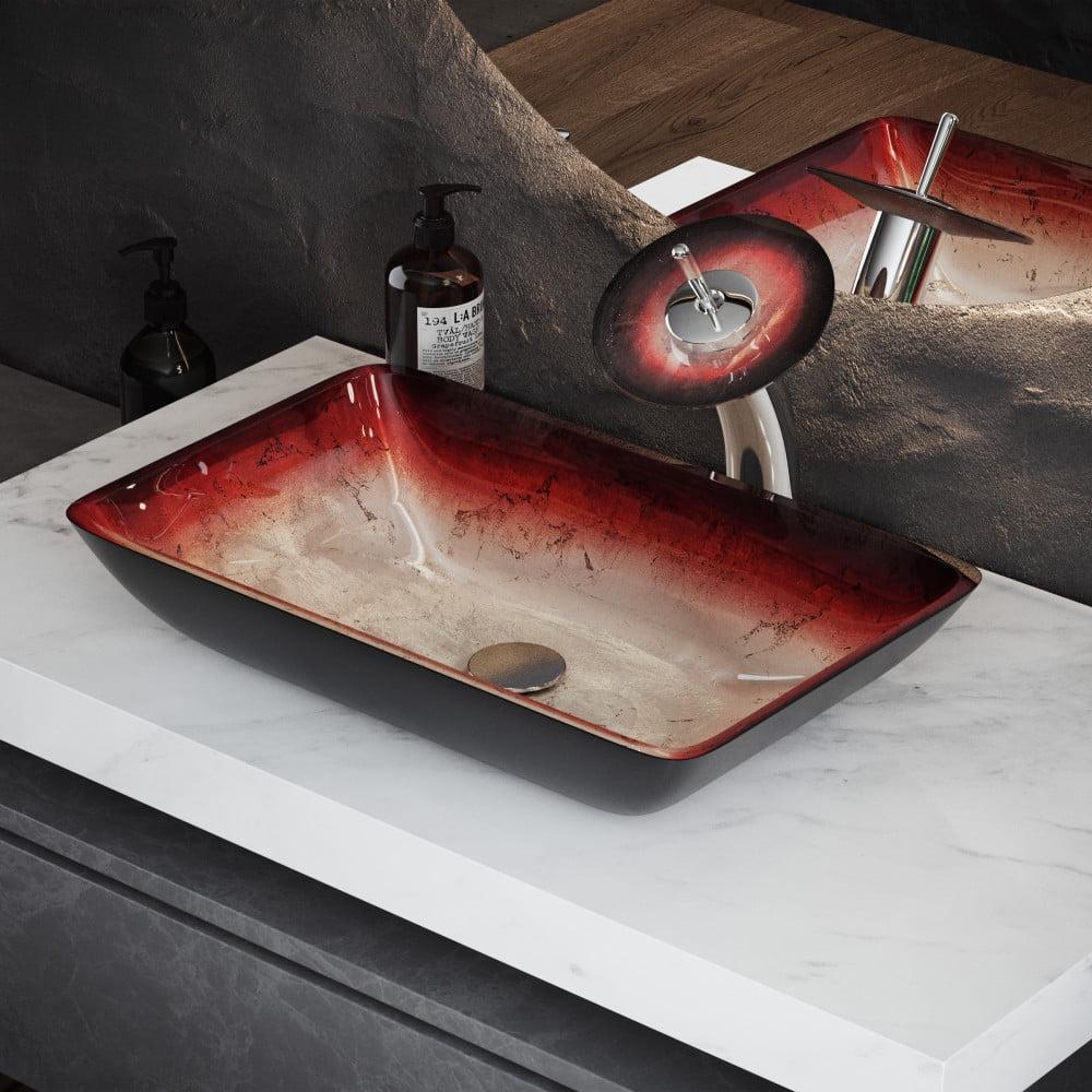 Cascade Rectangular Glass Vessel Sink with Faucet