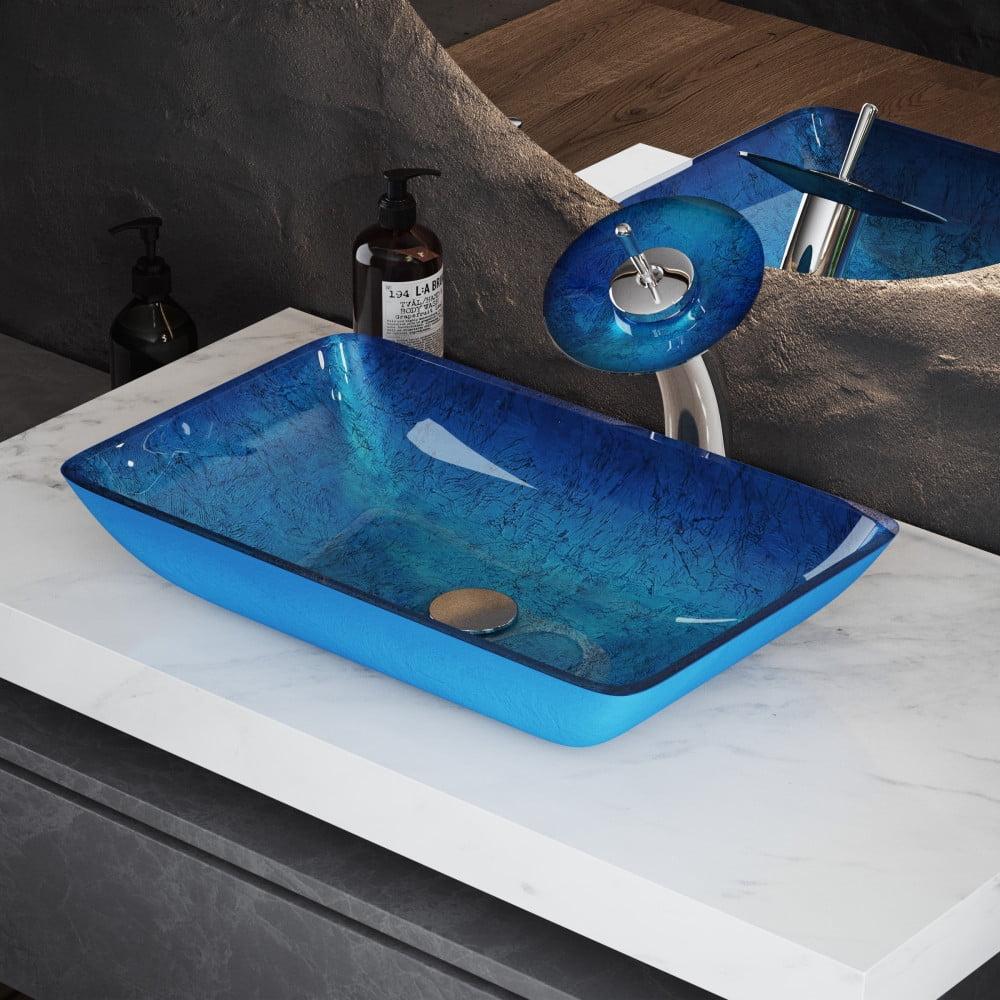 Cascade Rectangular Glass Vessel Sink with Faucet