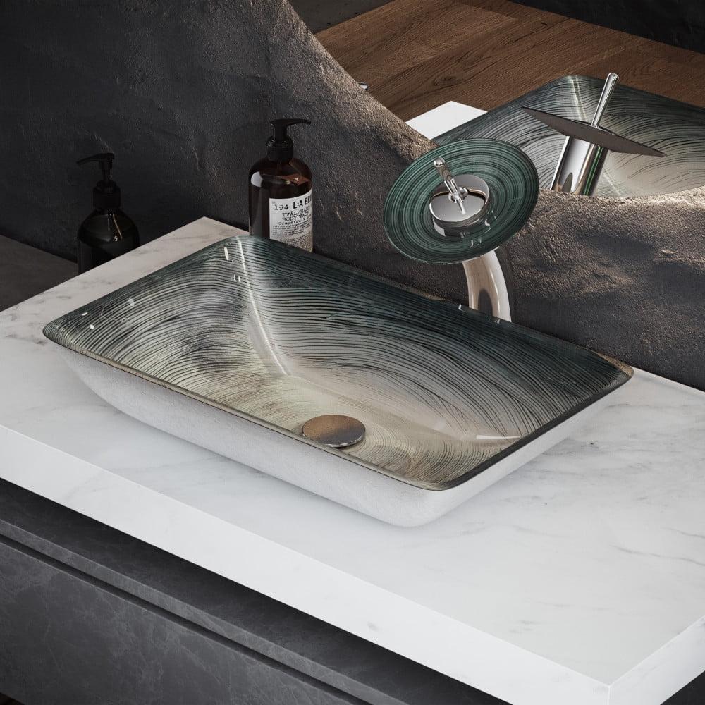 Cascade Rectangular Glass Vessel Sink with Faucet