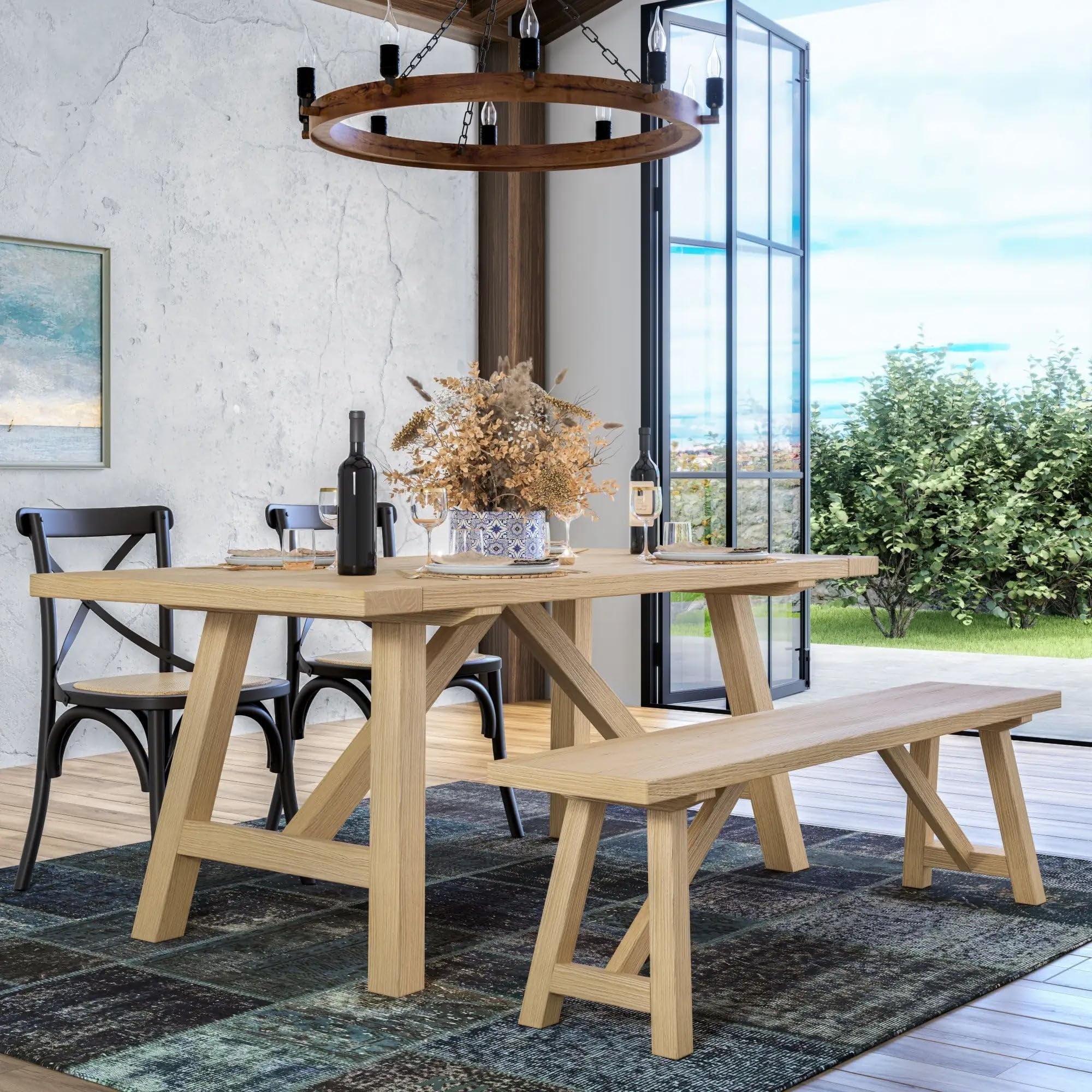 Cascais Rectangular 72'' Solid Wood Table with Farmhouse Base