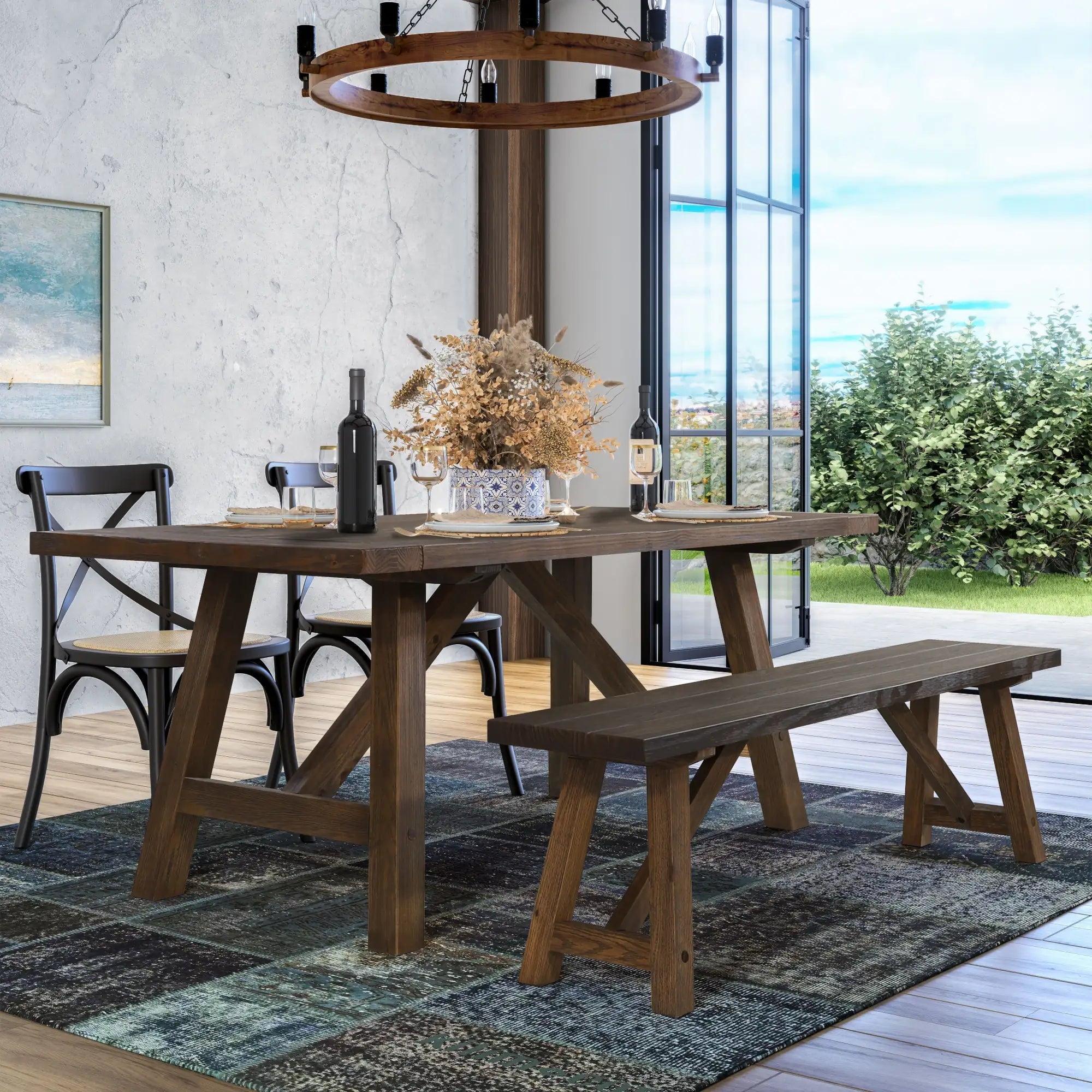 Cascais Rectangular 72'' Solid Wood Table with Farmhouse Base