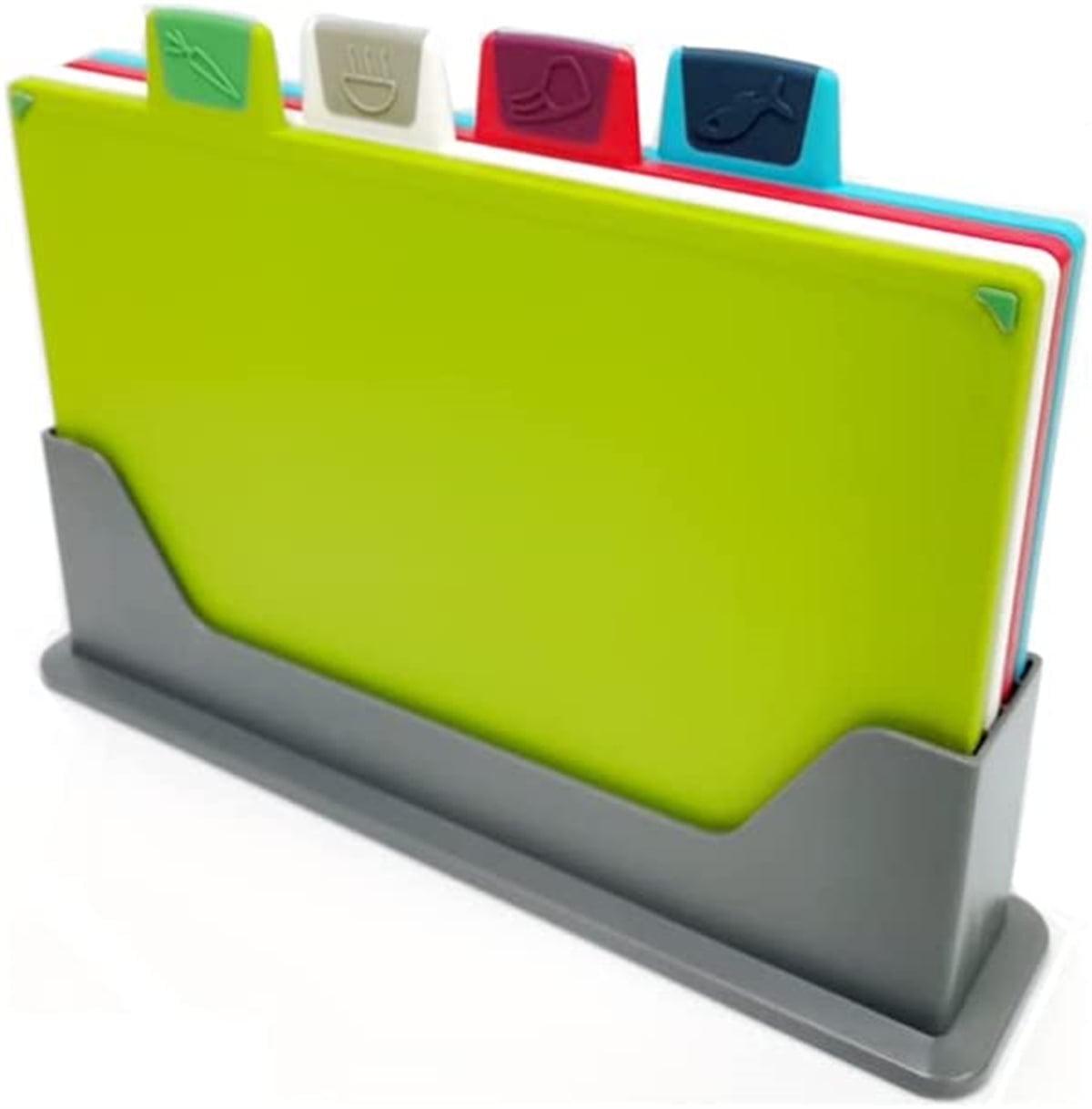 Color-Coded Plastic Cutting Board Set with Storage Stand, Dishwasher Safe, 4 Pieces