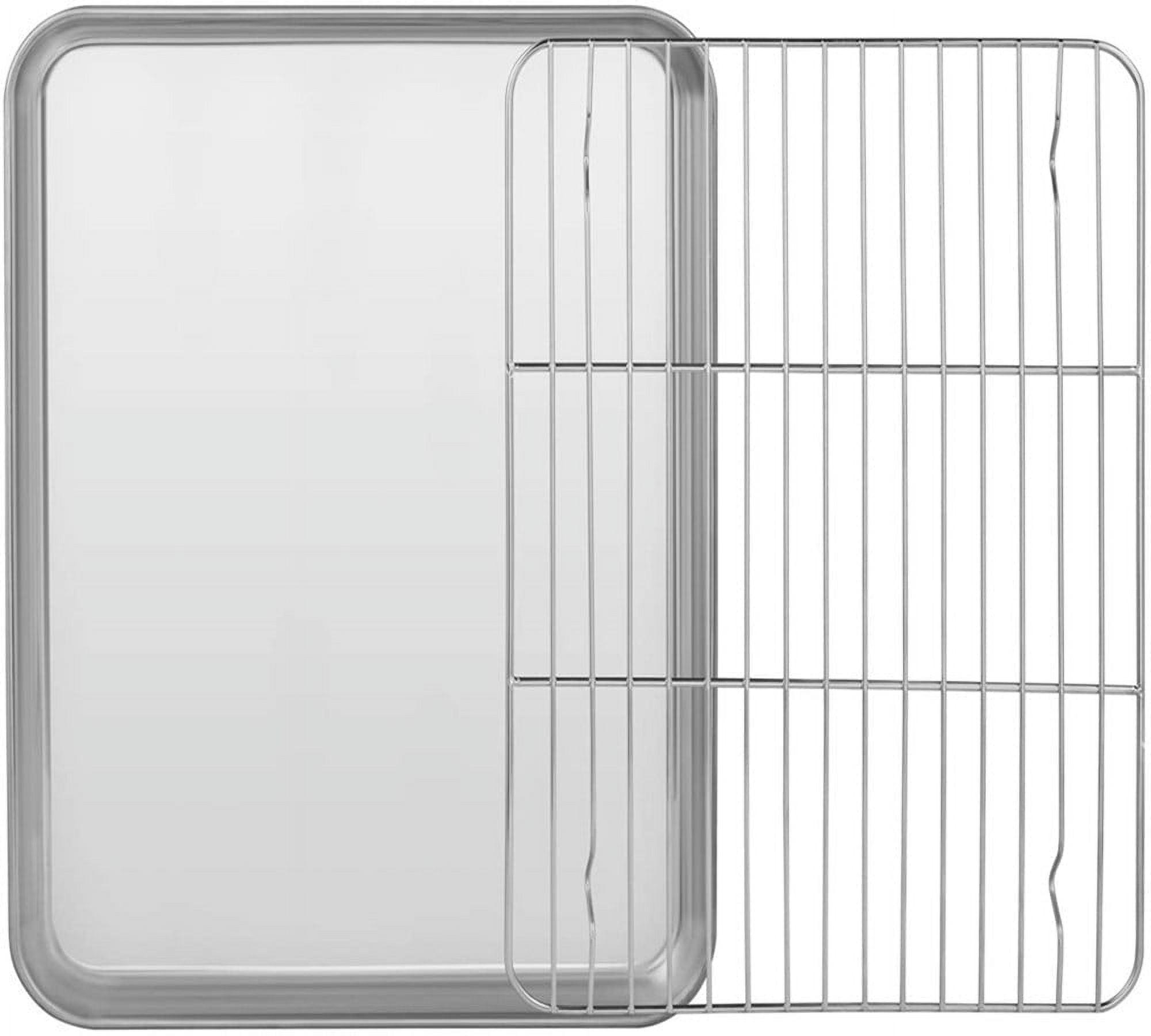 Casewin Baking Sheet with Rack Set 1 Sheet + 1 Rack,Stainless Steel Cookie Sheet with Cooling Rack, Baking Pan Tray with Wire Rack, Healthy & Non Stick & Dishwasher Safe