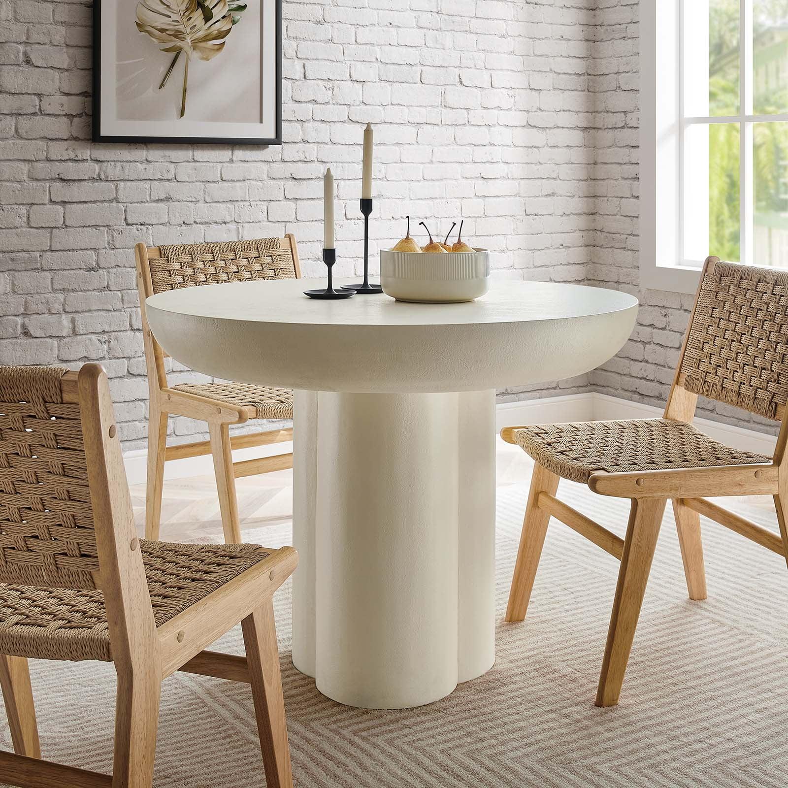 Caspian 40" White Round Concrete Dining Table with Pedestal Base