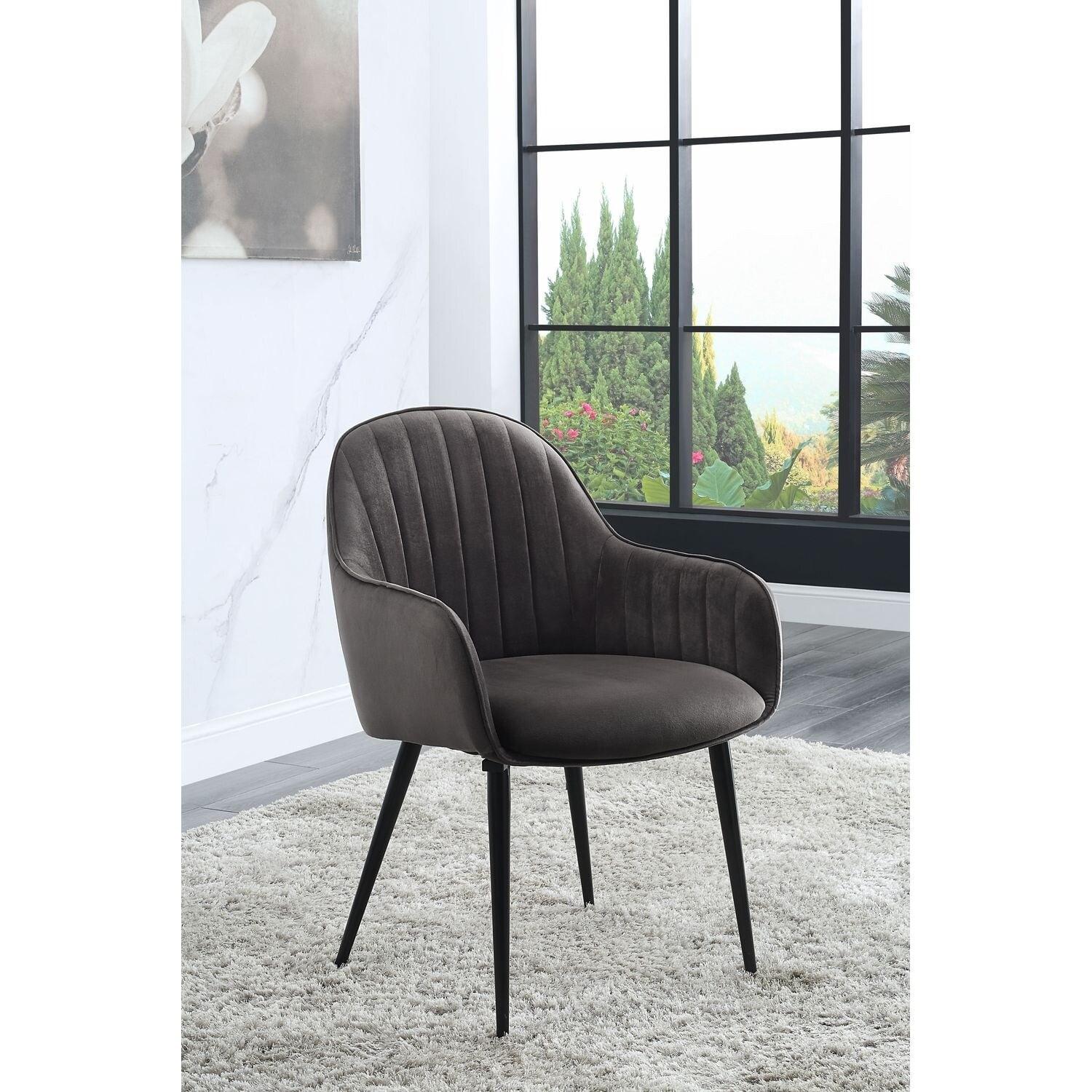 Dark Gray Upholstered Side Chair with Black Tapered Legs