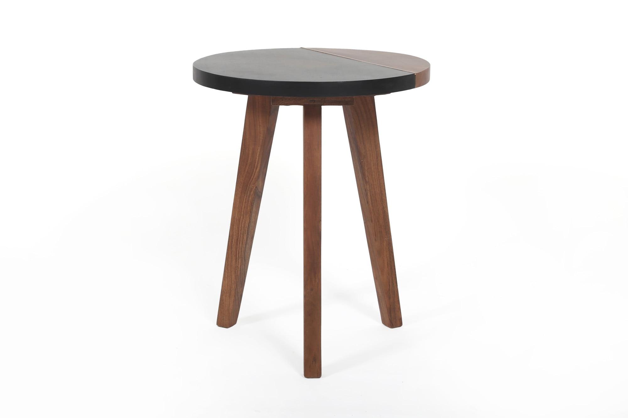 Caspian Round Brown Wood and Slate End Table