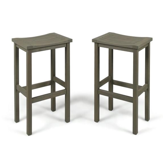 Caribbean 2pk 30" Acacia Wood Patio Barstool - Gray - Christopher Knight Home: Saddle Seat, Weather-Resistant