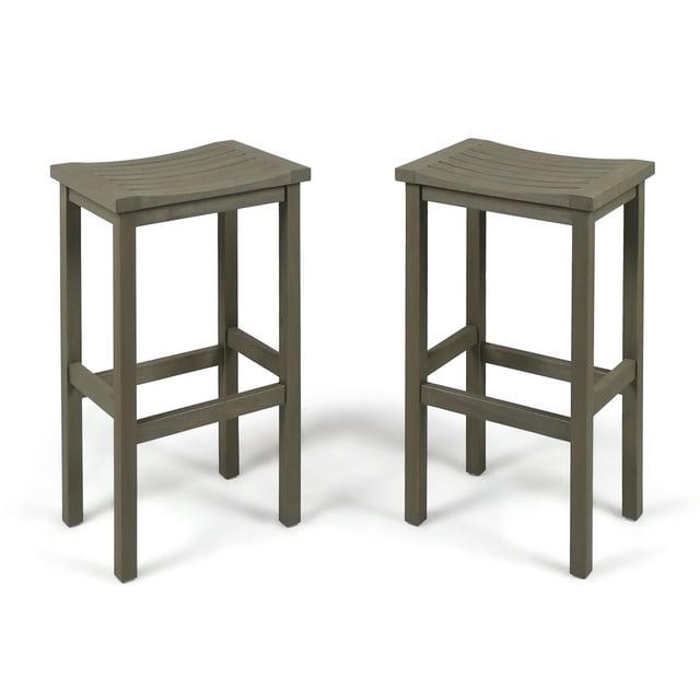 Caribbean 2pk 30" Acacia Wood Patio Barstool - Gray - Christopher Knight Home: Saddle Seat, Weather-Resistant