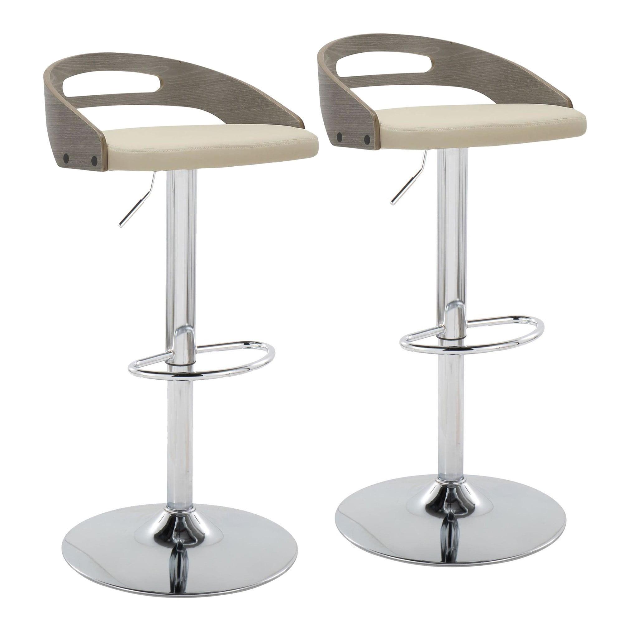 Adjustable Beige Swivel Bar Stools with Wood and Metal Frame