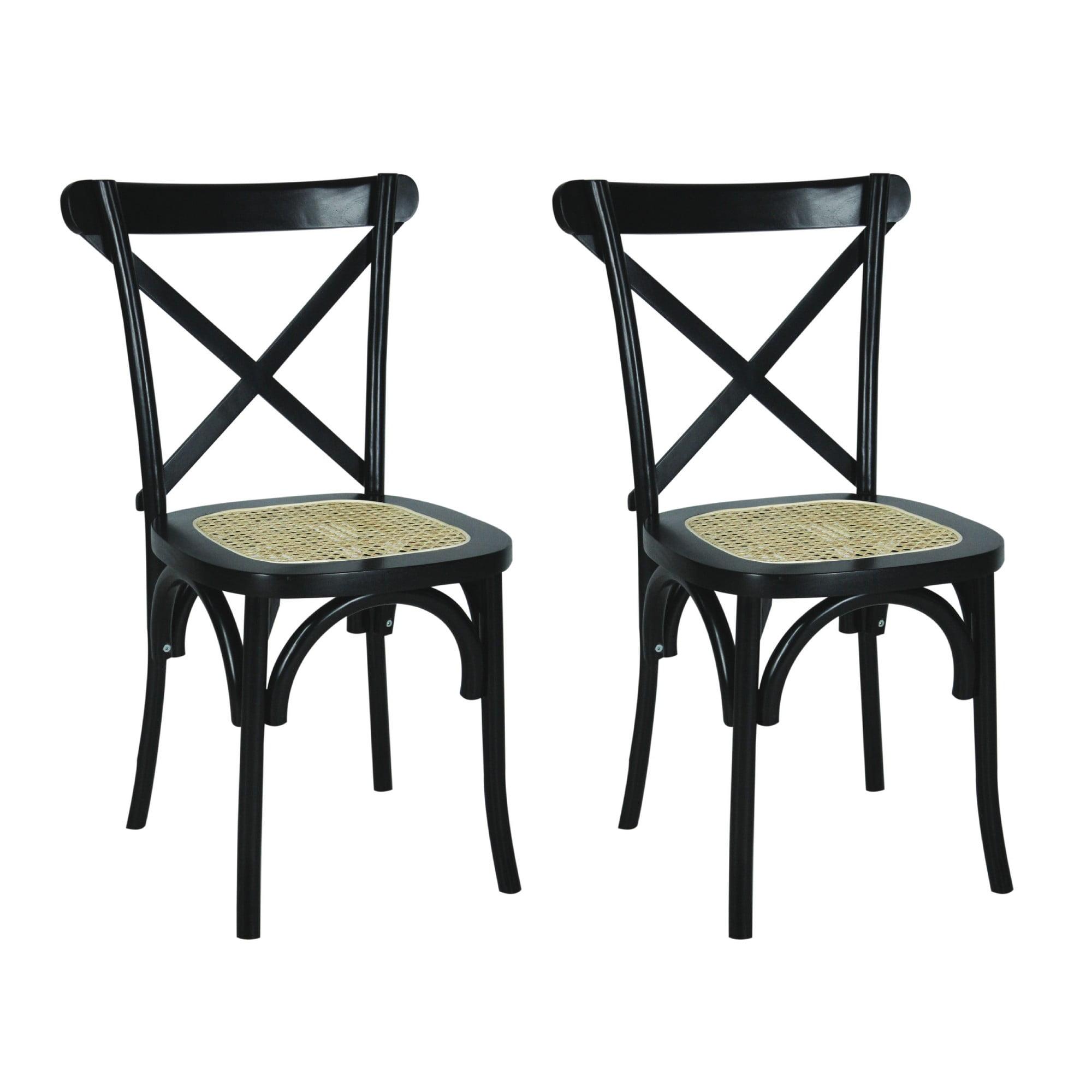 Cassis Classic Traditional X-Back Wood Rattan Dining Chair, Black/Natural (Set of 2) - JONATHAN Y