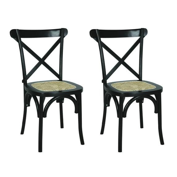 Cassis Classic Traditional X-Back Wood Rattan Dining Chair, Black/Natural (Set of 2) - JONATHAN Y
