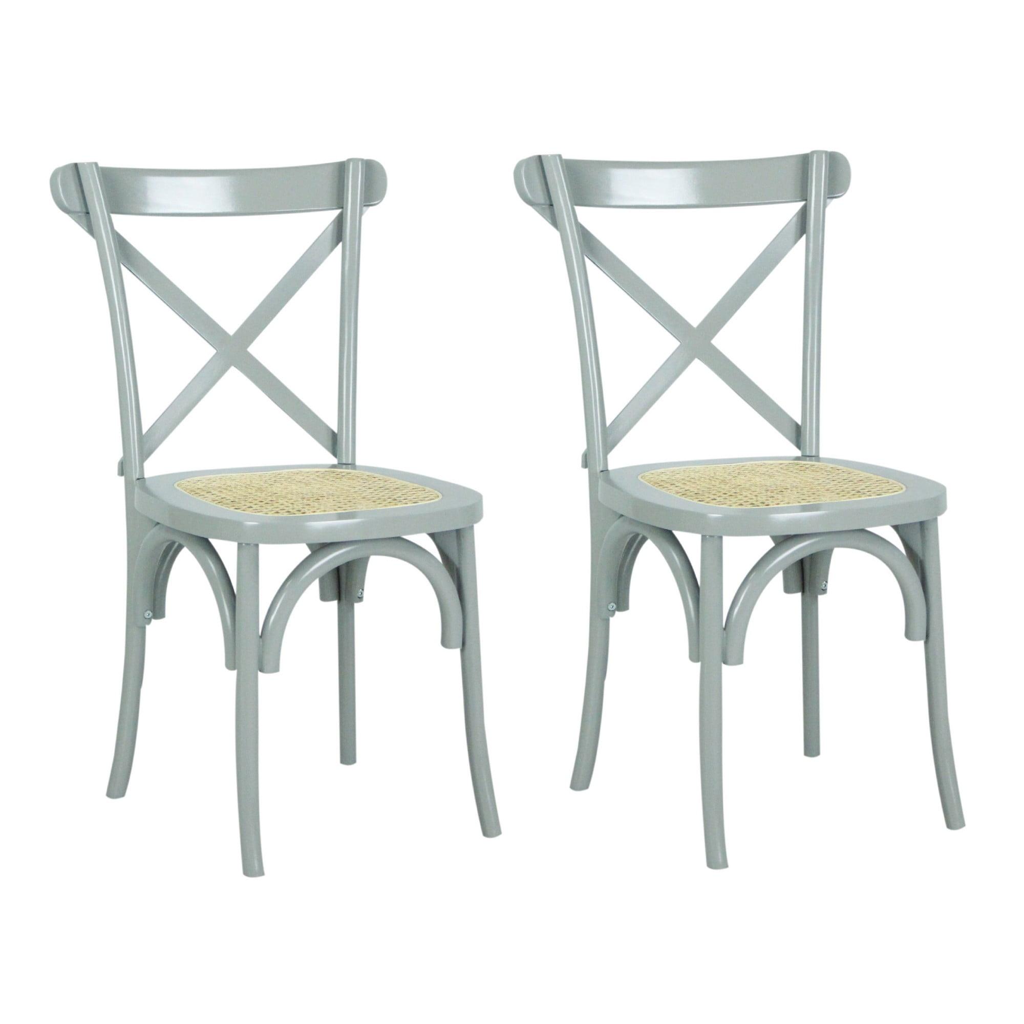 Cassis Classic Traditional X-Back Wood Rattan Dining Chair, Gray/Natural (Set of 2) - JONATHAN Y