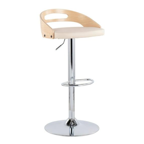 Cassis Mid-Century Modern Adjustable Barstool With Swivel In Natural Wood And Cream Faux Leather