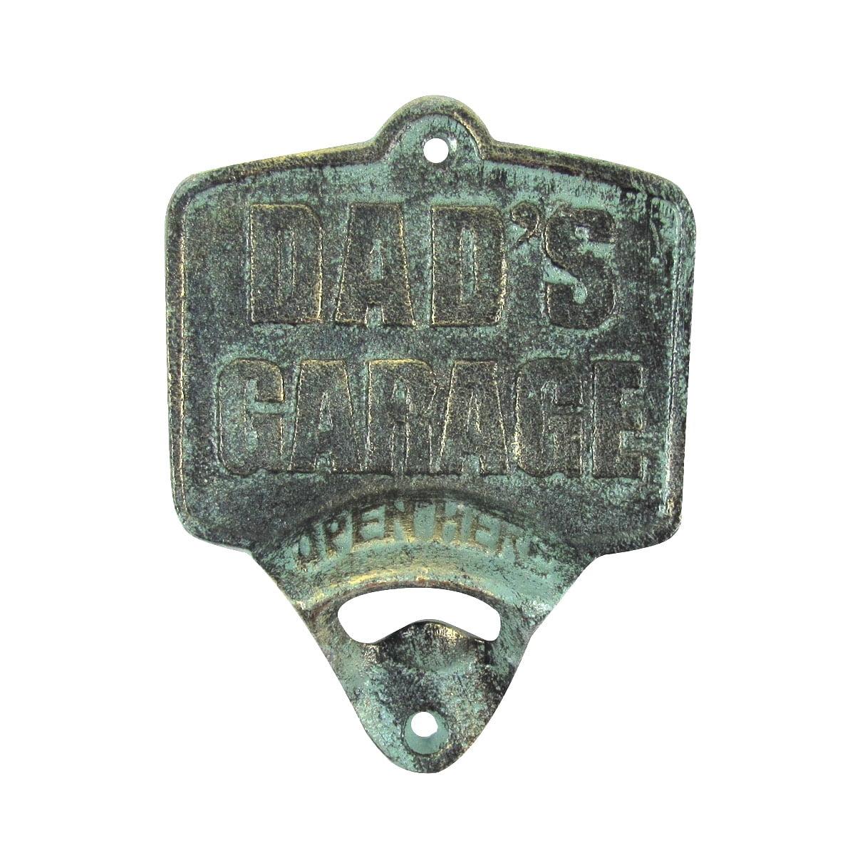 Cast Iron Dads Garage Open Here Beer Soda Cap Bottle Opener Wall Mount Bar Pub Gift