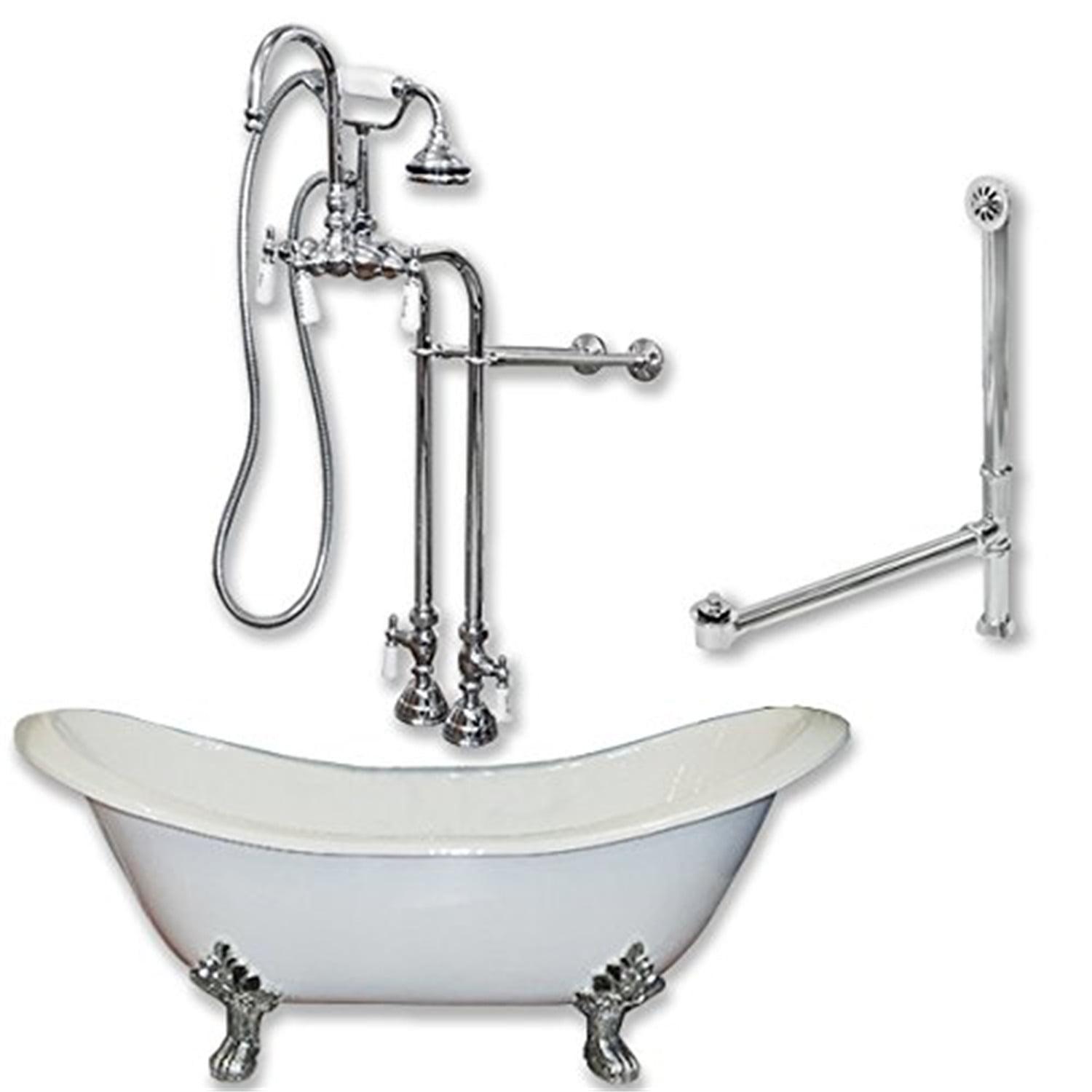 Cast Iron Double Ended Clawfoot Tub 60" X 30" with 7" Deck Mount Faucet Drillings and Polished Chrome Feet