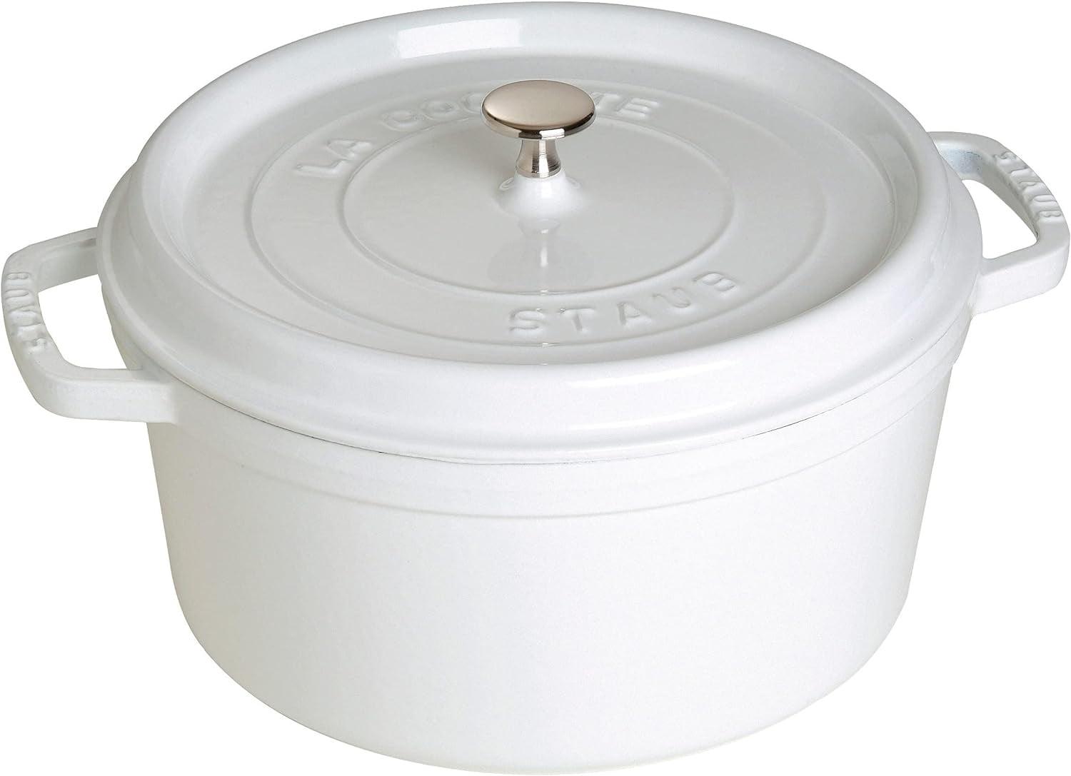 White Enameled Cast Iron 7-8 Qt Round Dutch Oven