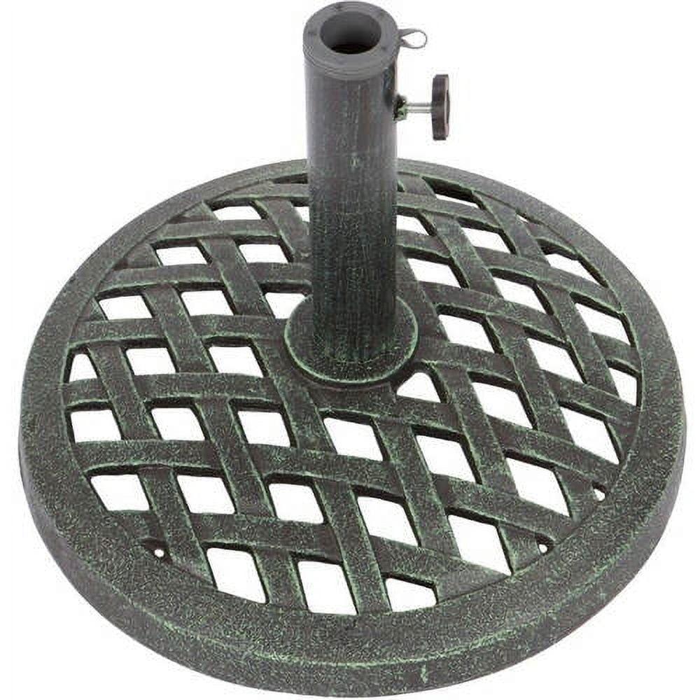 Green Cast Iron Patio Umbrella Base with Lattice Design