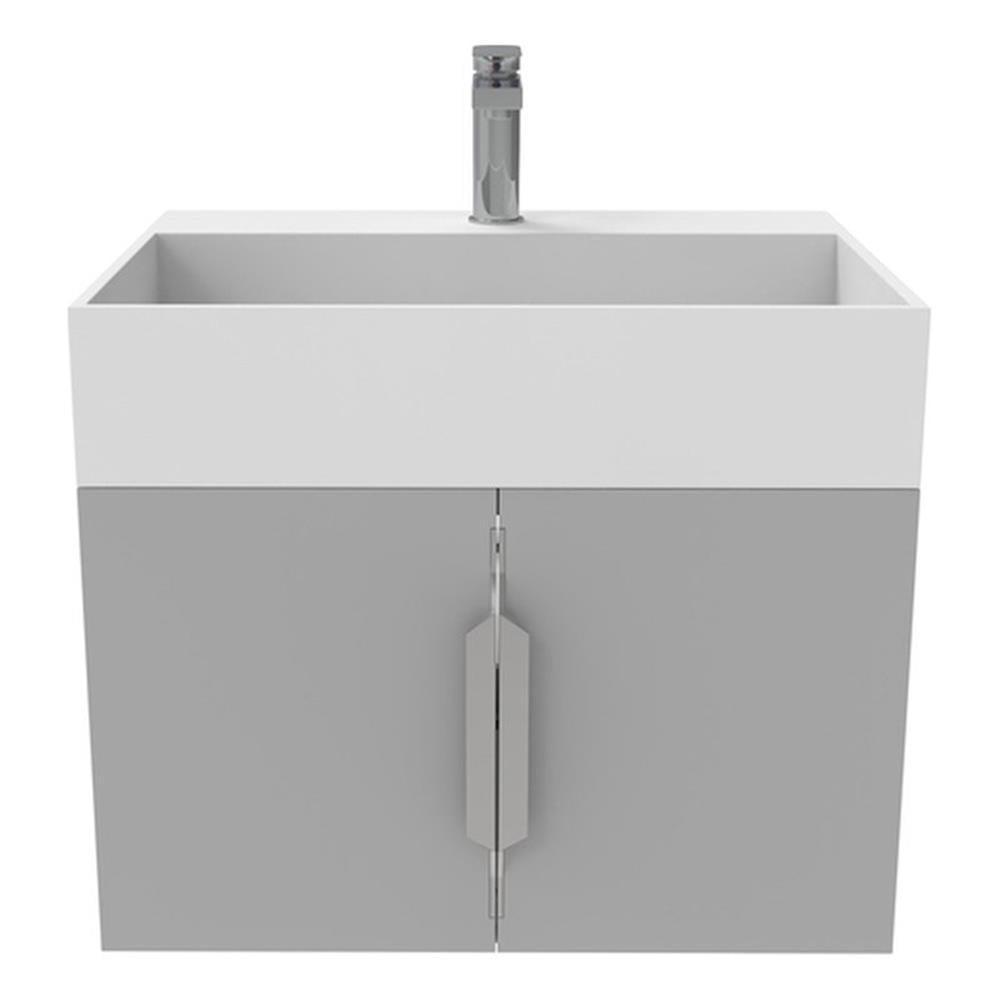 24" Gray and White Wall-Mount Floating Vanity with Chrome Handles