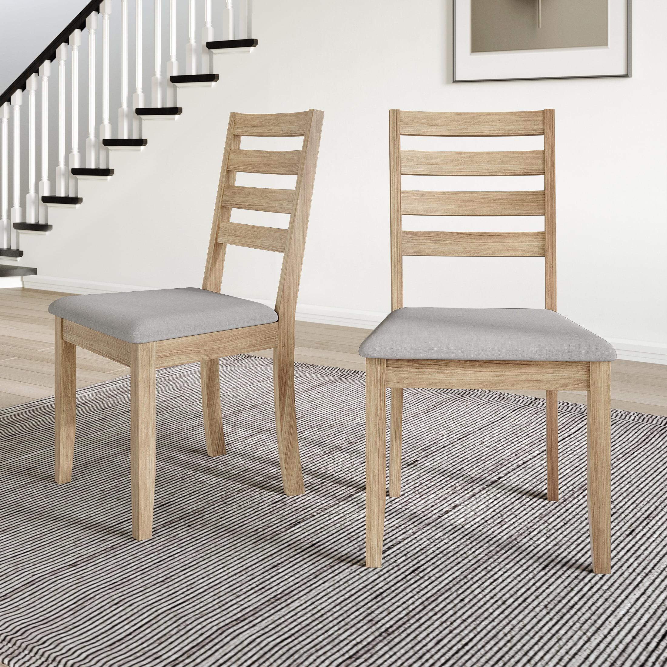 Natural Oak Upholstered Ladderback Side Chair Set