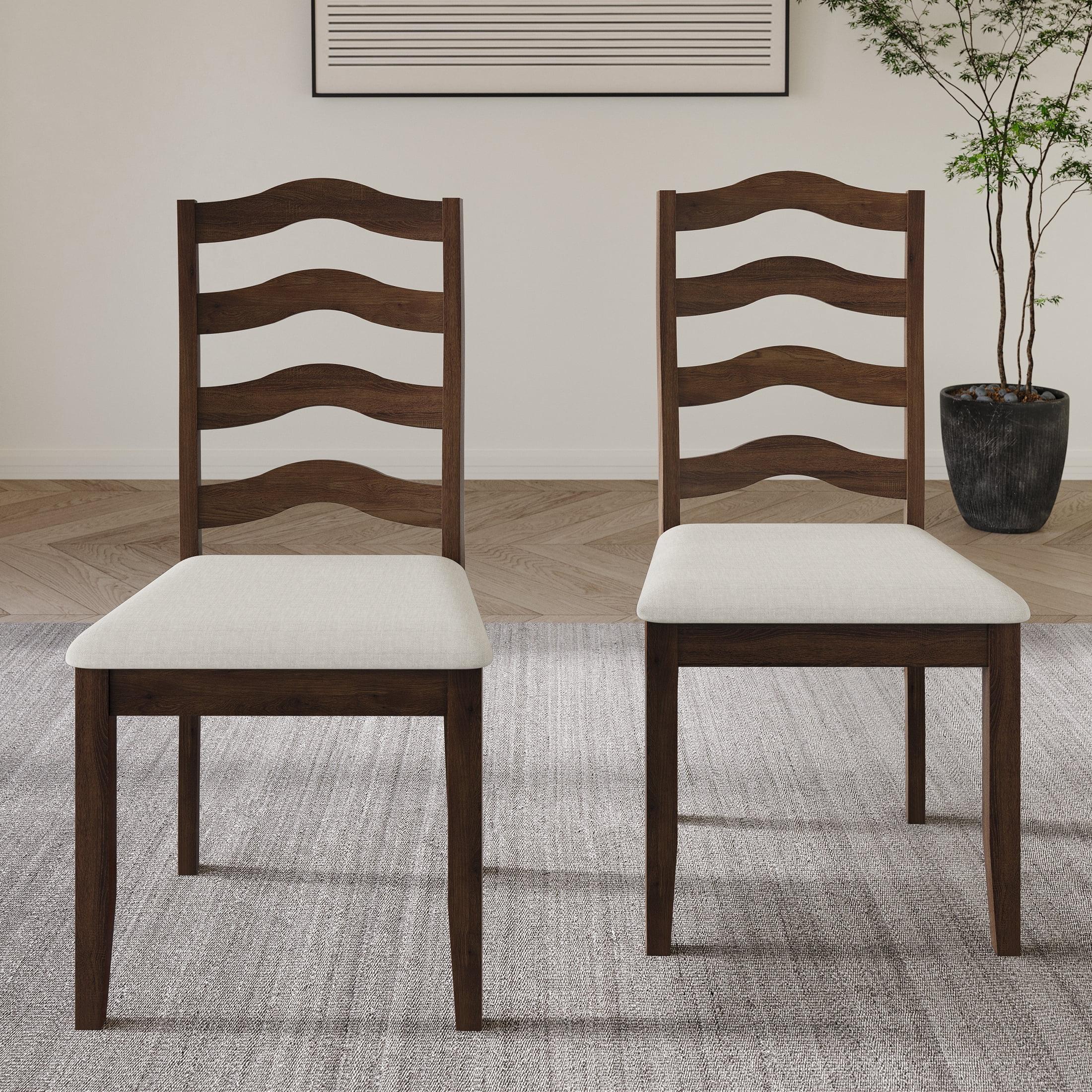 ChaletPosh Brown Wooden Dining Chair With Warm Grey Cover (Set of 2)