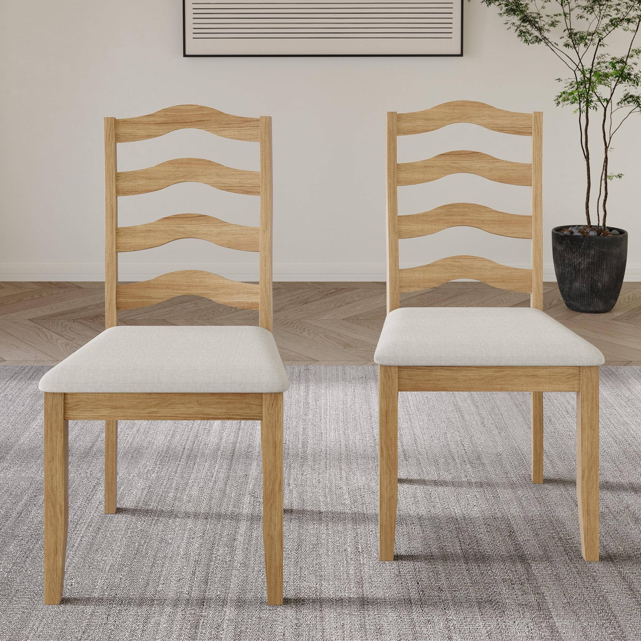 ChaletPosh Natural Wooden Dining Chair With Warm Grey Cover (Set of 2)