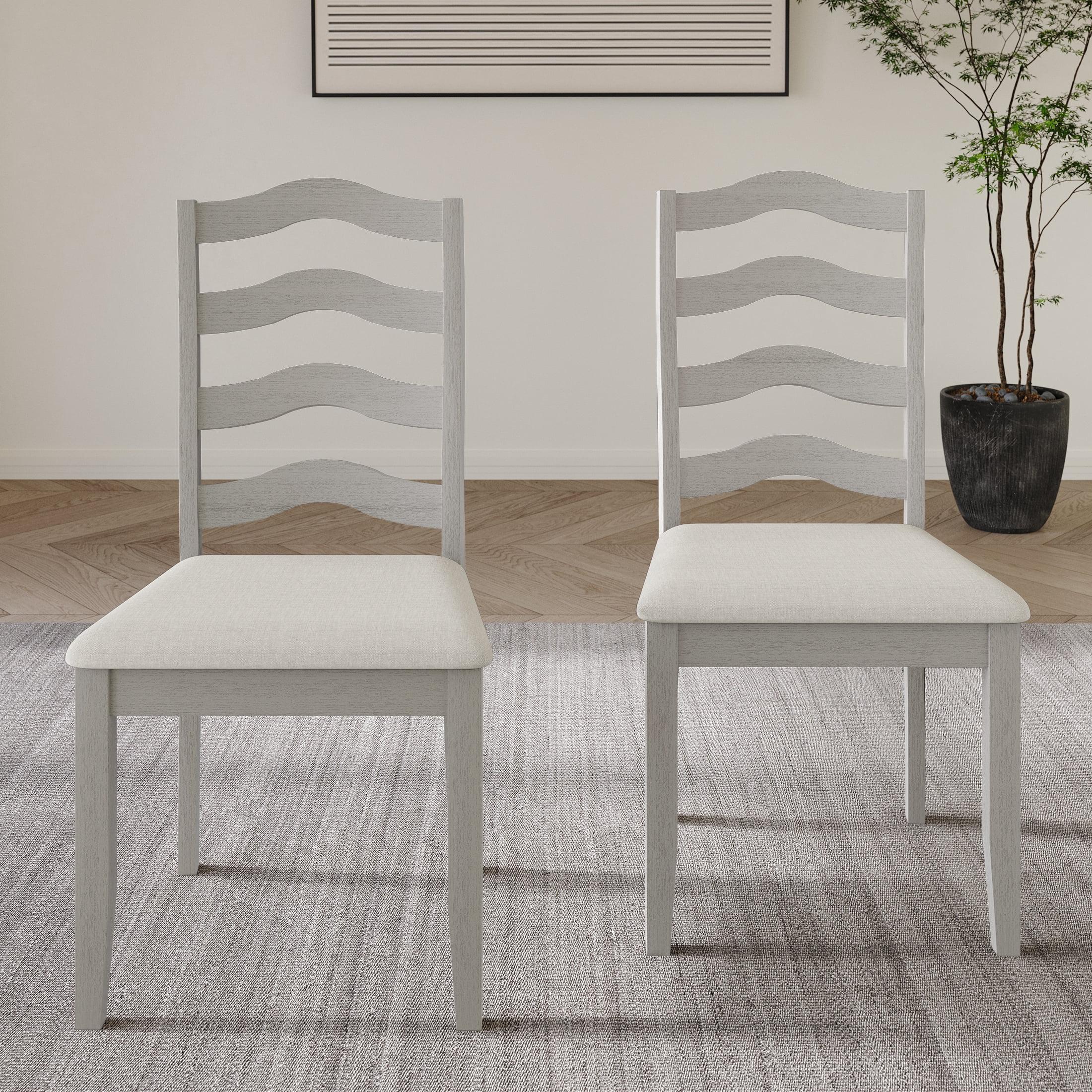 ChaletPosh White Wooden Dining Chair With Warm Grey Cover (Set of 2)