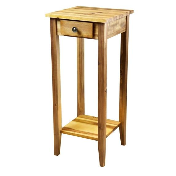 Casual Contemporary Living 2-Tier Solid Acacia Plant Stand with Drawer - Natural