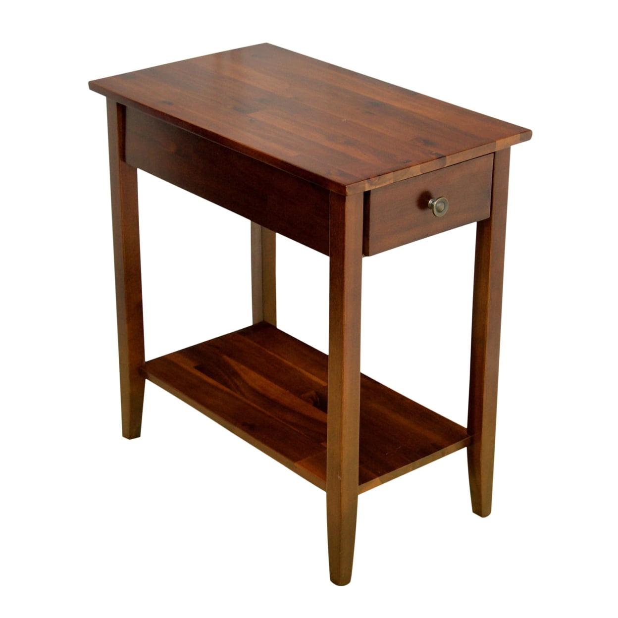 Mahogany Acacia Wood End Table with Drawer and Shelf